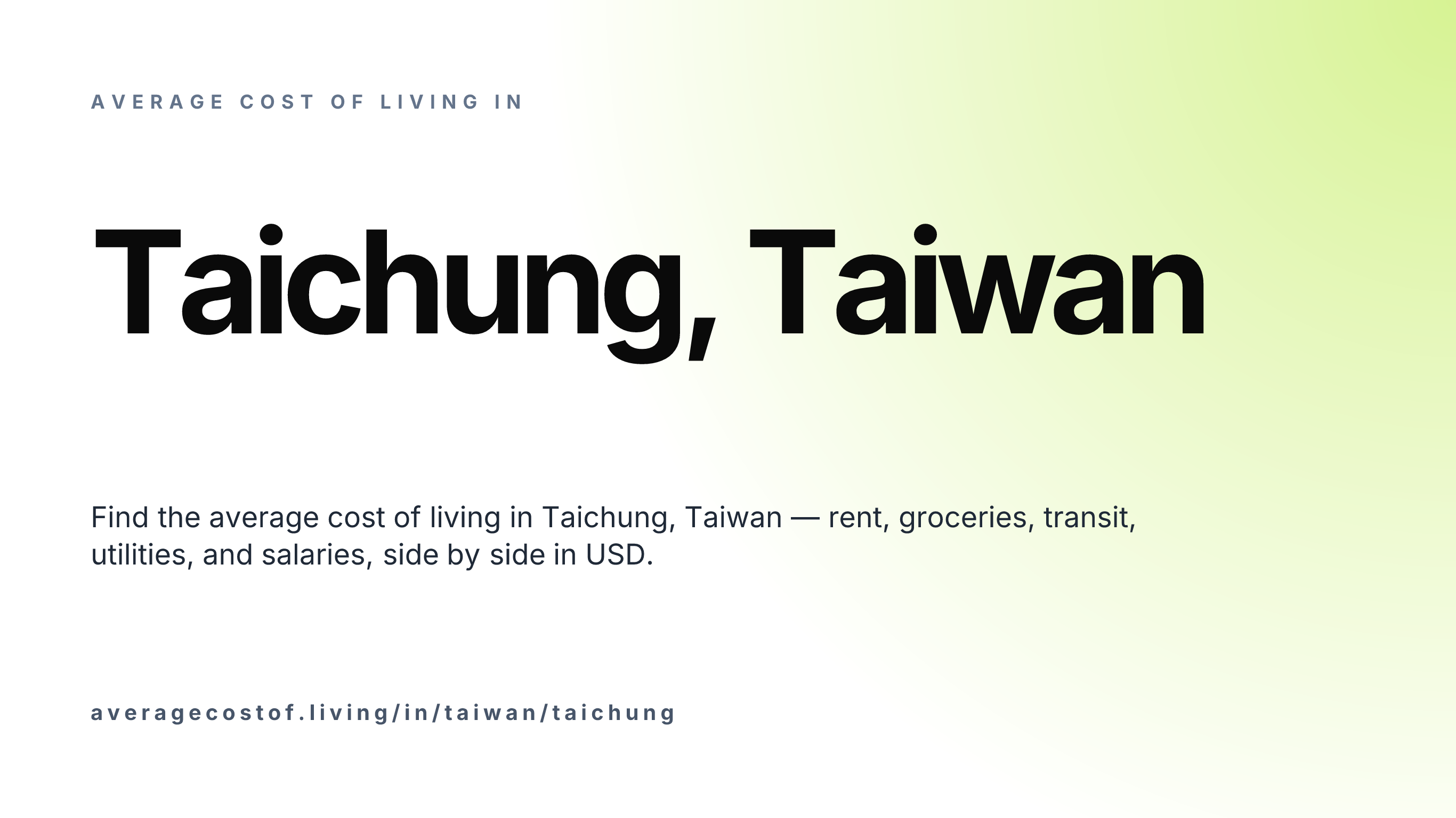 Cost of living in Taichung, Taiwan — monthly rent, food, transport, utilities, and salary breakdown in USD.
