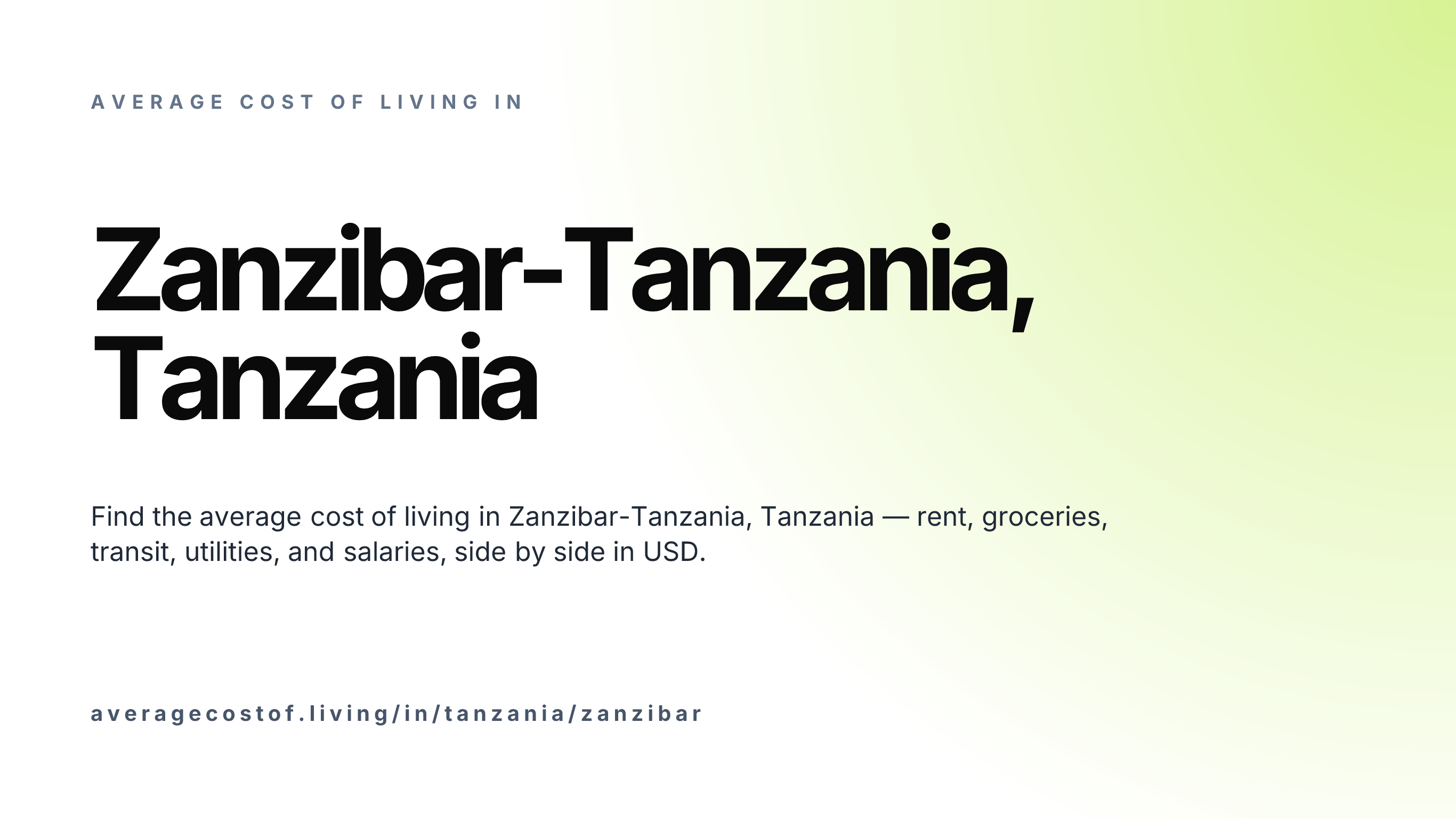 Cost of living in Zanzibar-Tanzania, Tanzania — monthly rent, food, transport, utilities, and salary breakdown in USD.