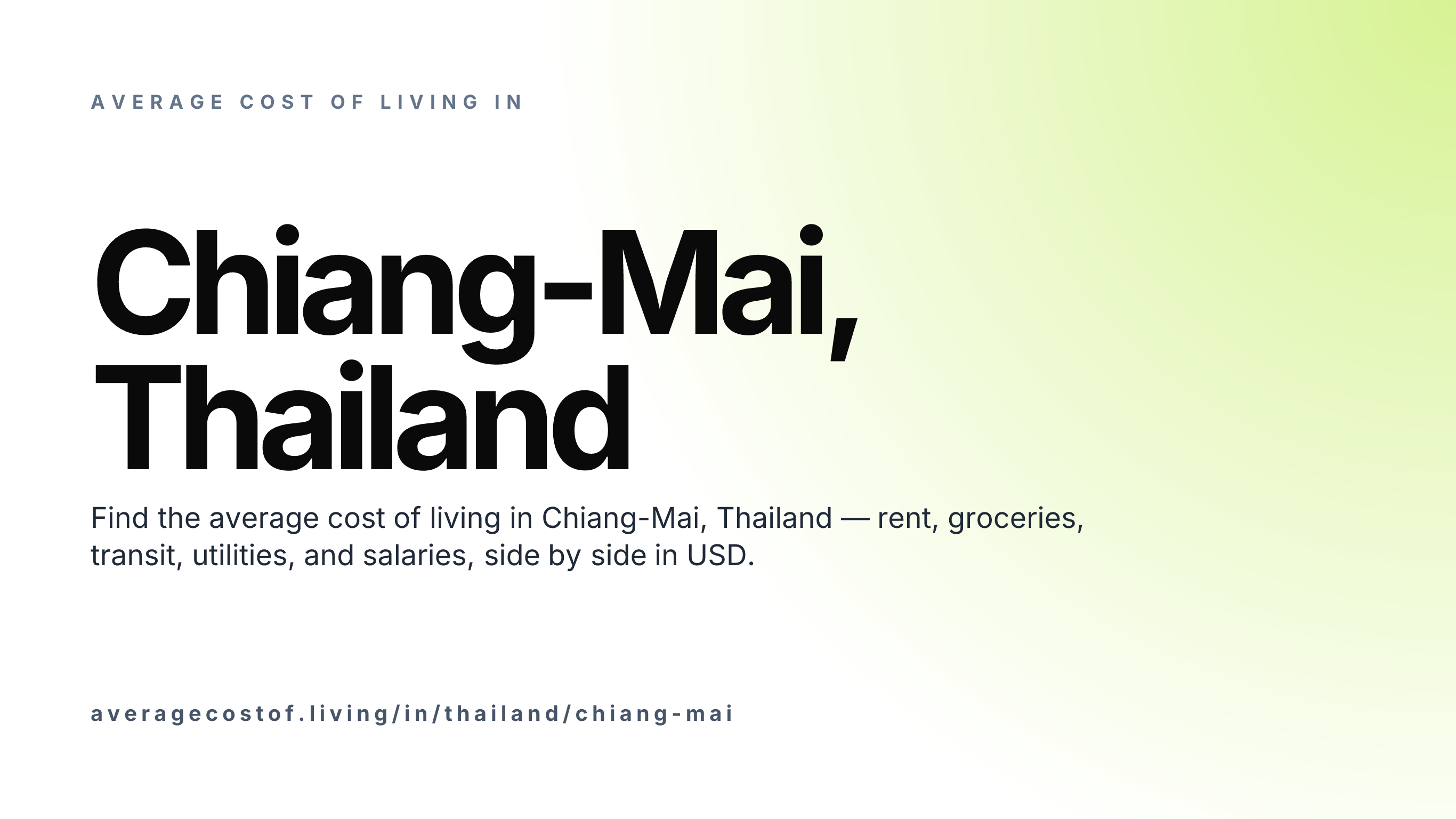 Cost of living in Chiang-Mai, Thailand — monthly rent, food, transport, utilities, and salary breakdown in USD.