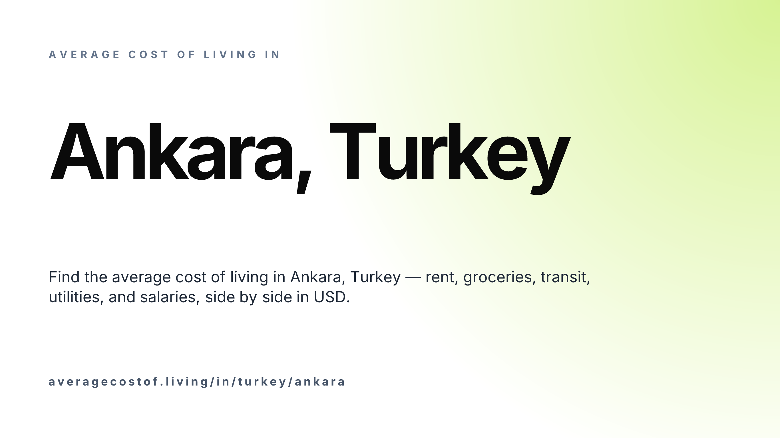 Cost of living in Ankara, Turkey — monthly rent, food, transport, utilities, and salary breakdown in USD.