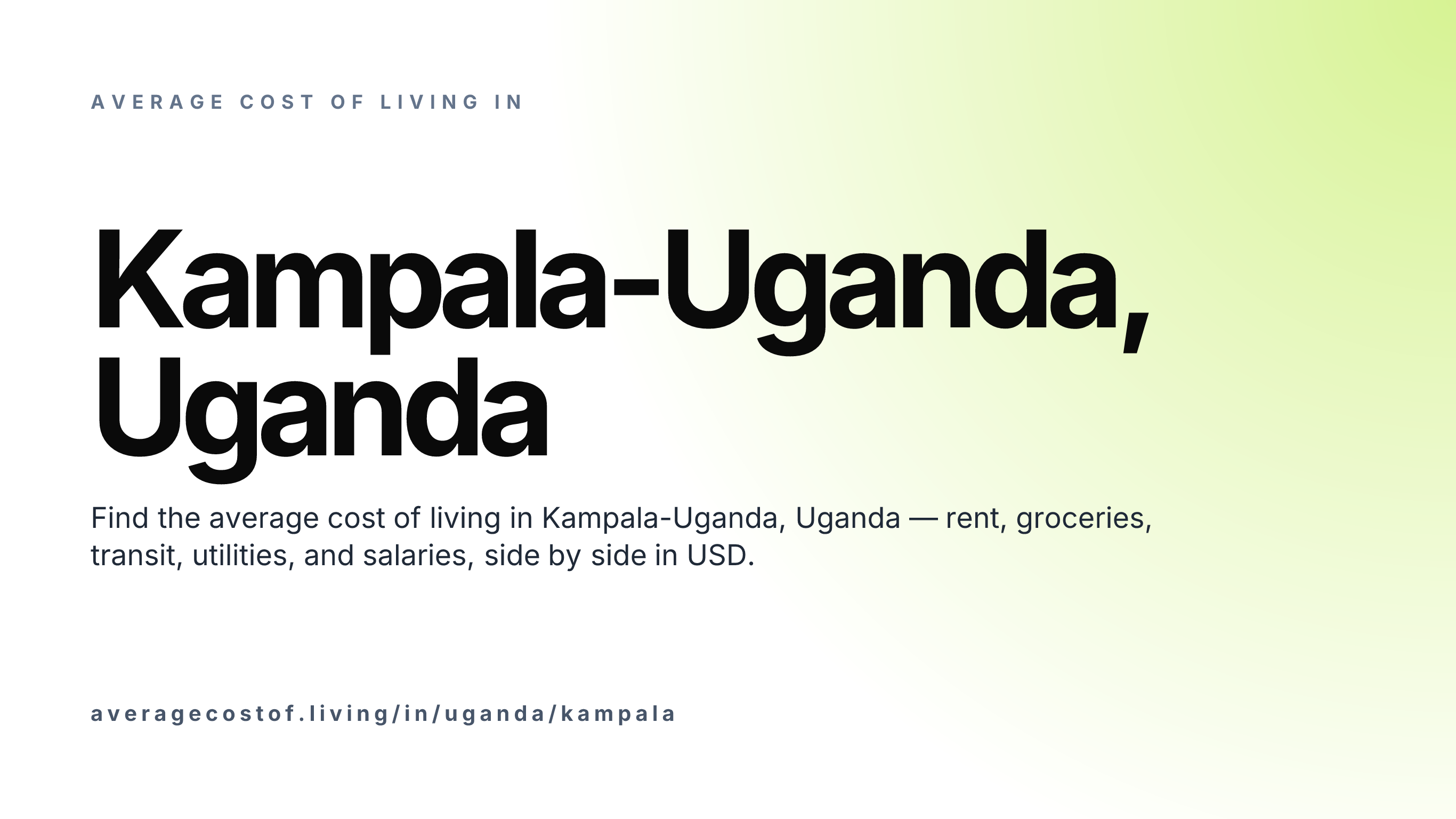 Cost of living in Kampala-Uganda, Uganda — monthly rent, food, transport, utilities, and salary breakdown in USD.