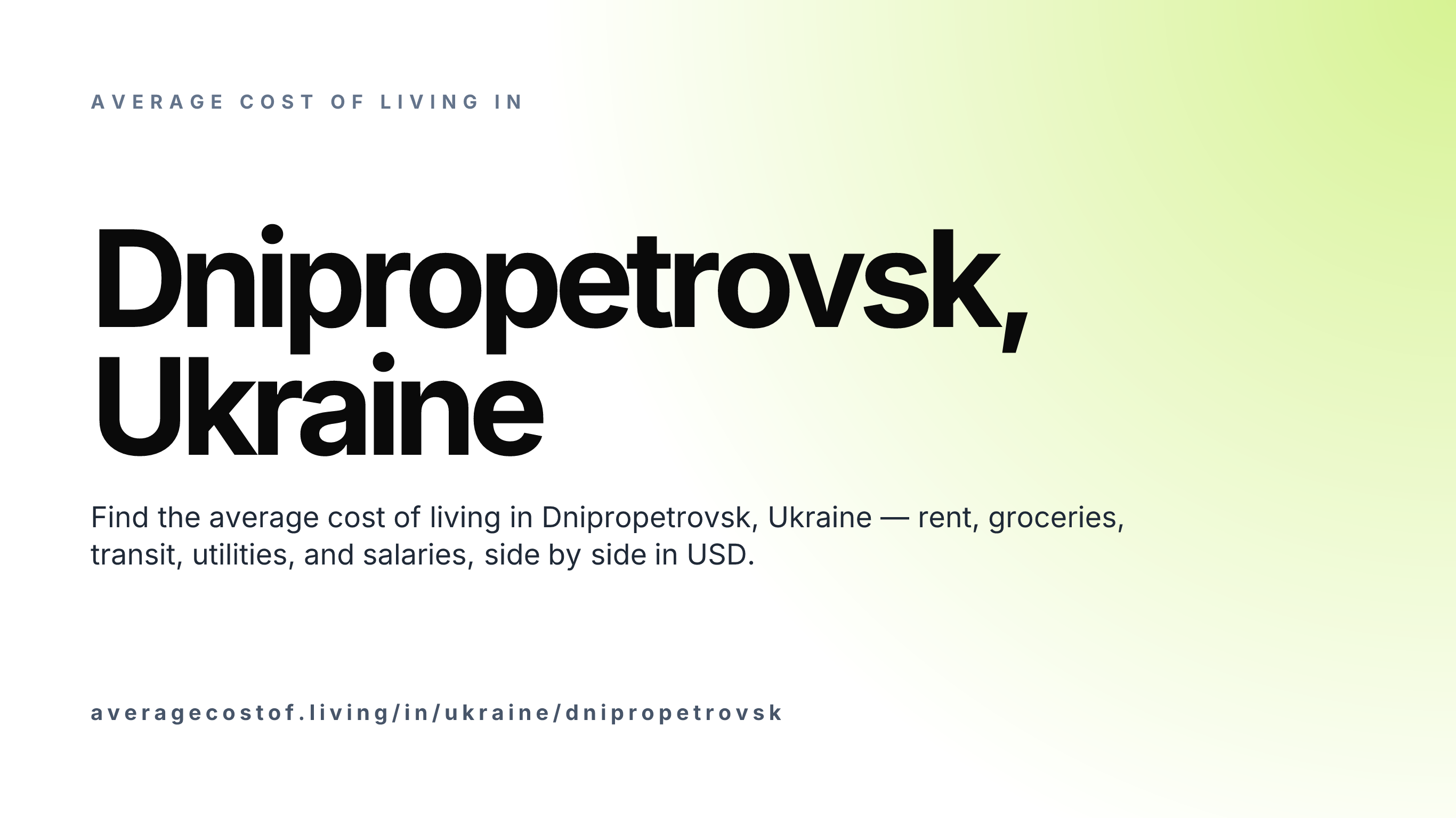 Cost of living in Dnipropetrovsk, Ukraine — monthly rent, food, transport, utilities, and salary breakdown in USD.