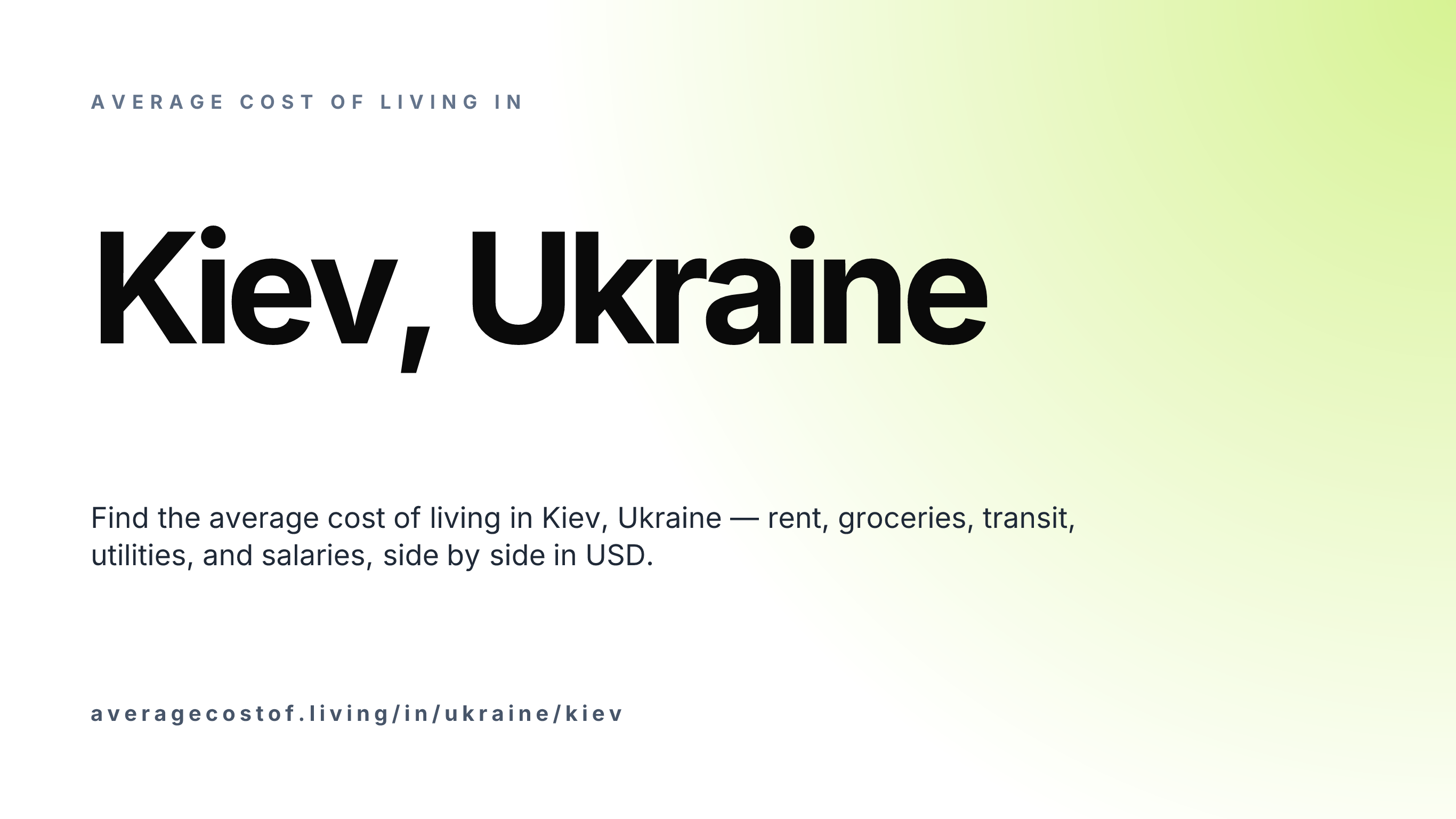 Cost of living in Kiev, Ukraine — monthly rent, food, transport, utilities, and salary breakdown in USD.