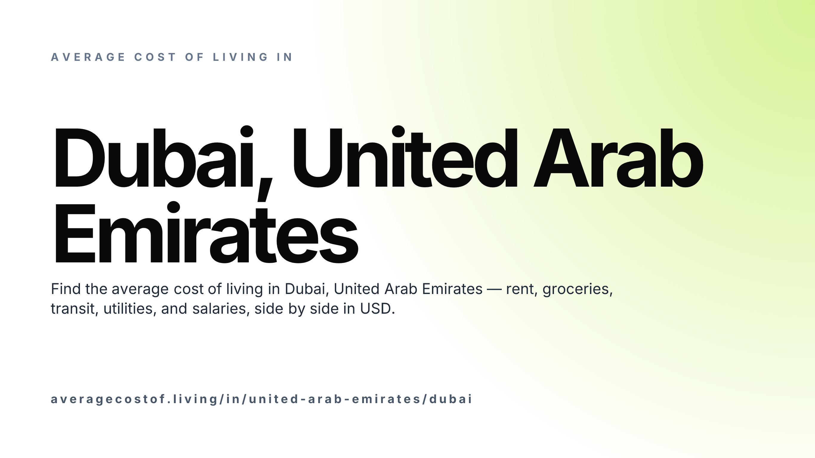 Cost of living in Dubai, United Arab Emirates — monthly rent, food, transport, utilities, and salary breakdown in USD.