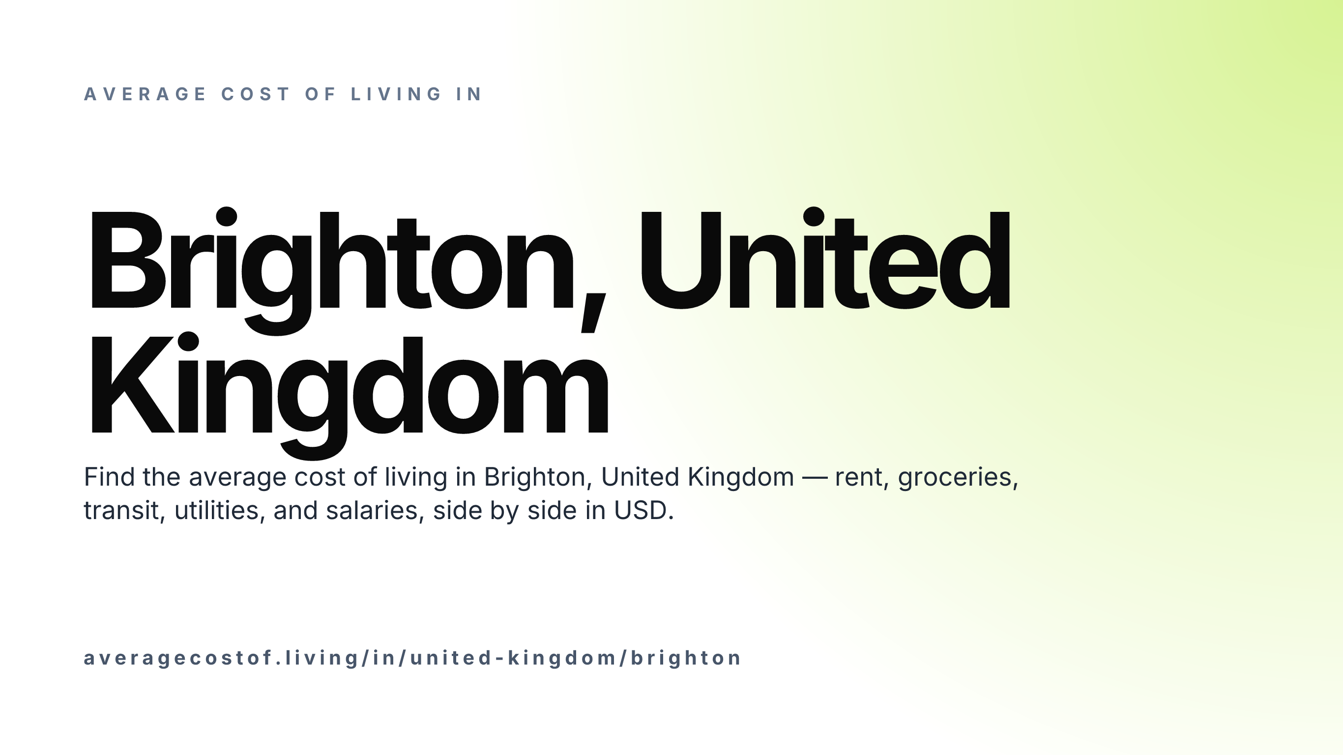 Cost of living in Brighton, United Kingdom — monthly rent, food, transport, utilities, and salary breakdown in USD.