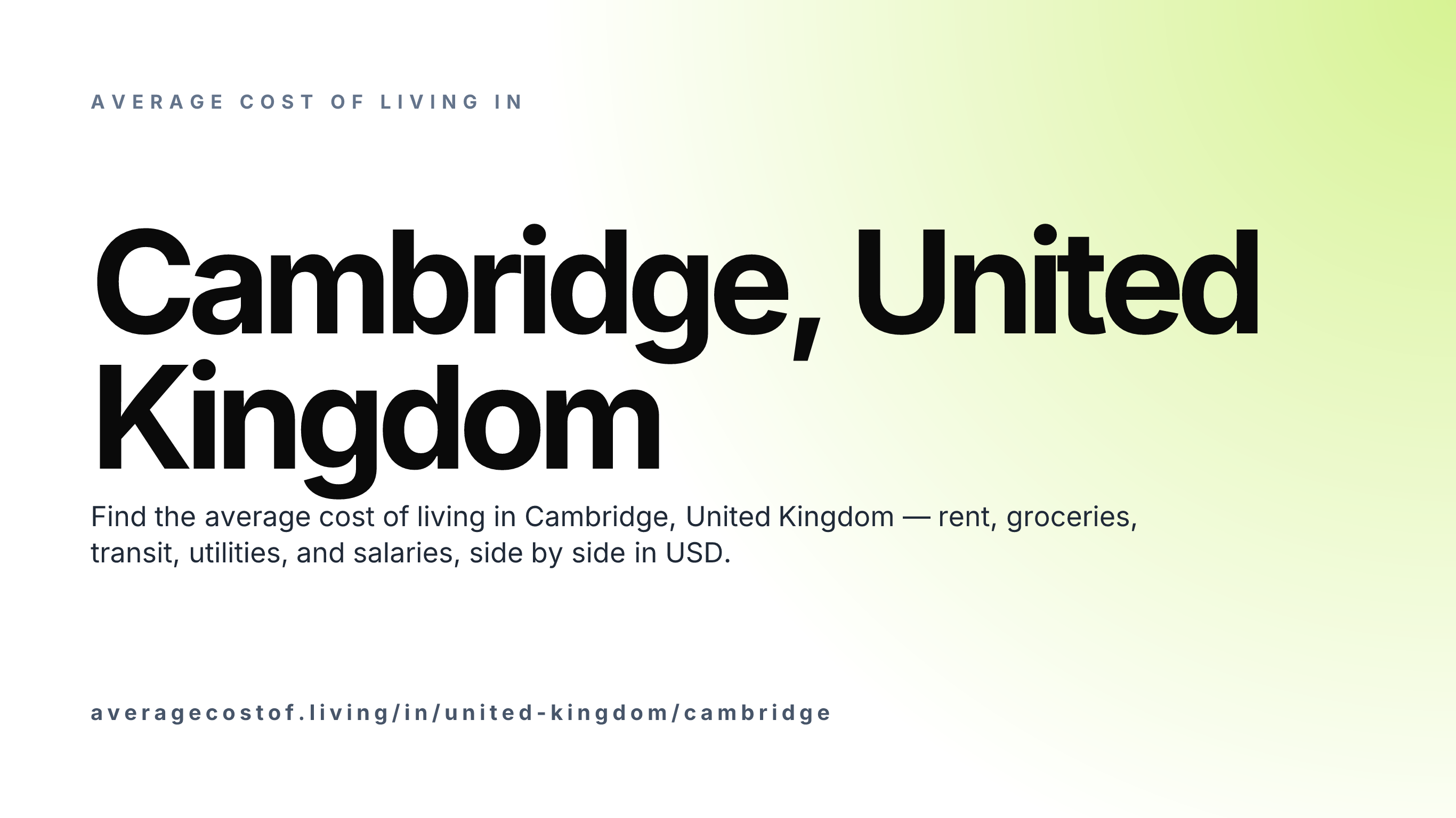 Cost of living in Cambridge, United Kingdom — monthly rent, food, transport, utilities, and salary breakdown in USD.