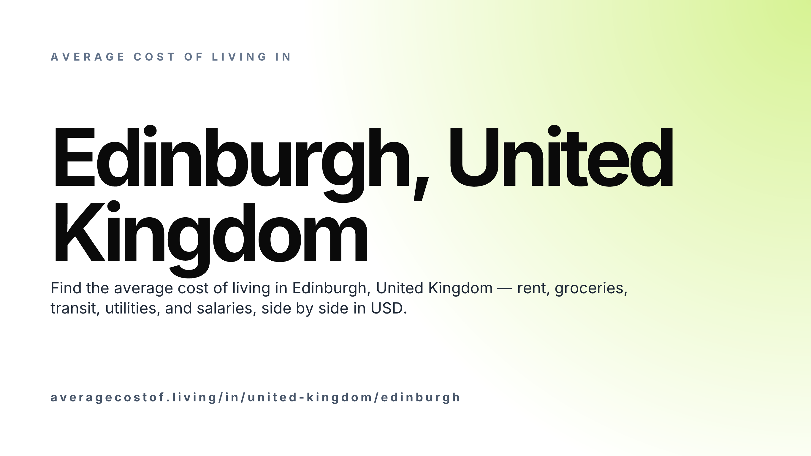 Cost of living in Edinburgh, United Kingdom — monthly rent, food, transport, utilities, and salary breakdown in USD.