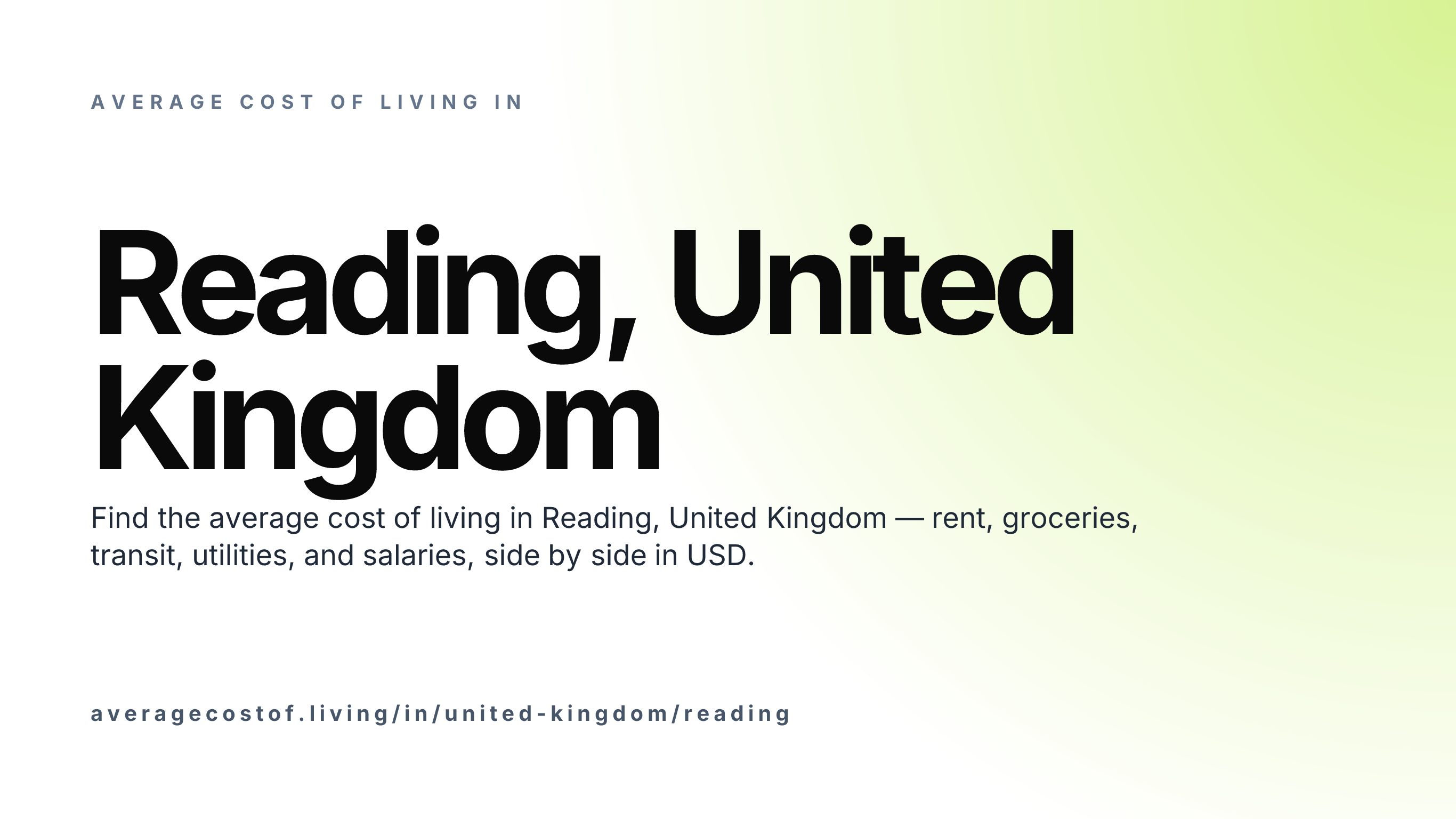 Cost of living in Reading, United Kingdom — monthly rent, food, transport, utilities, and salary breakdown in USD.