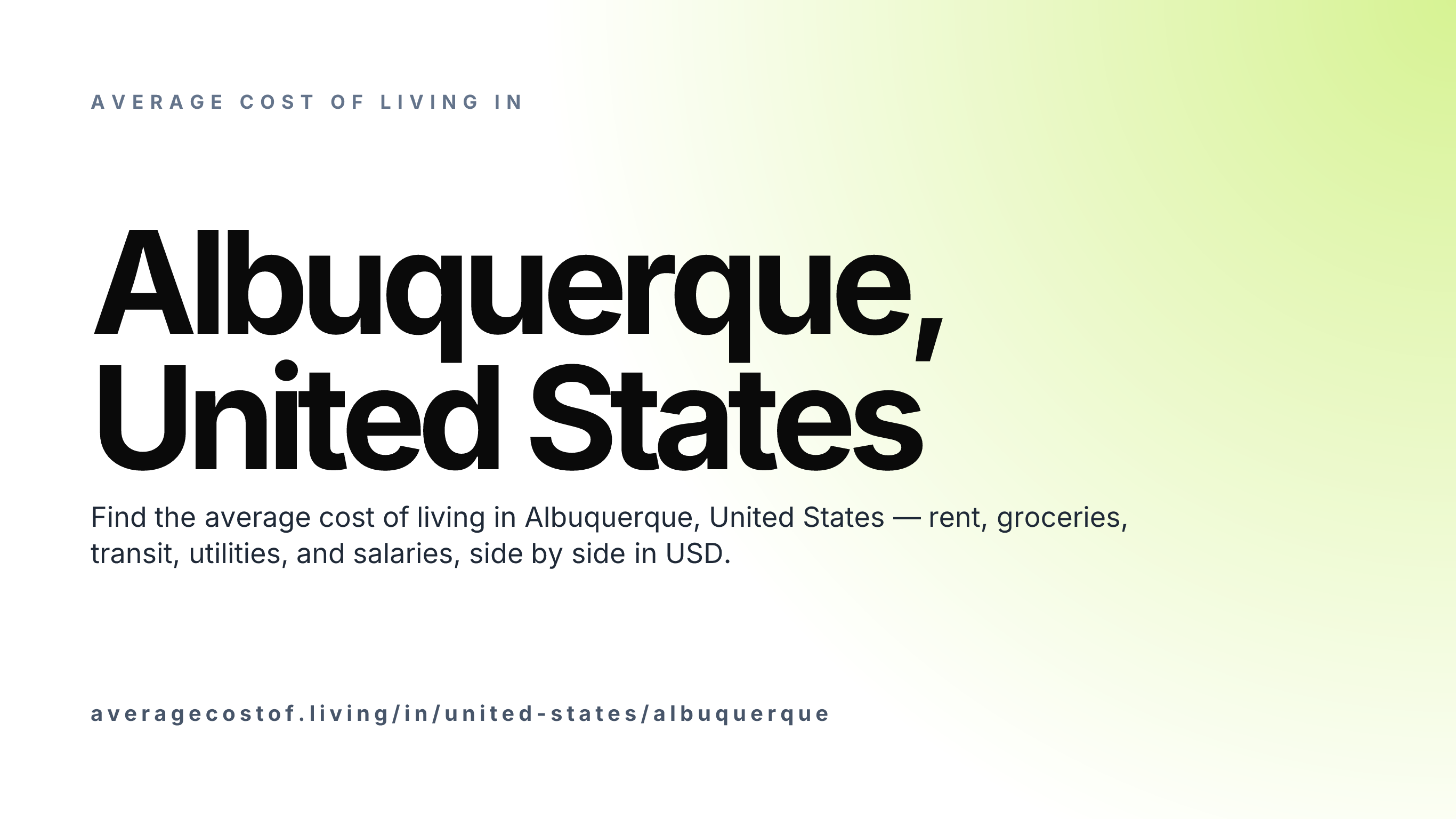 Cost of living in Albuquerque, United States — monthly rent, food, transport, utilities, and salary breakdown in USD.