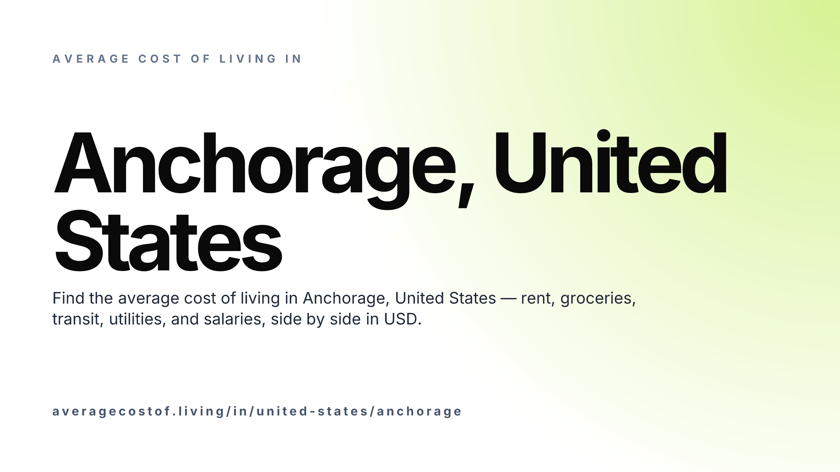 Cost of living in Anchorage, United States — monthly rent, food, transport, utilities, and salary breakdown in USD.