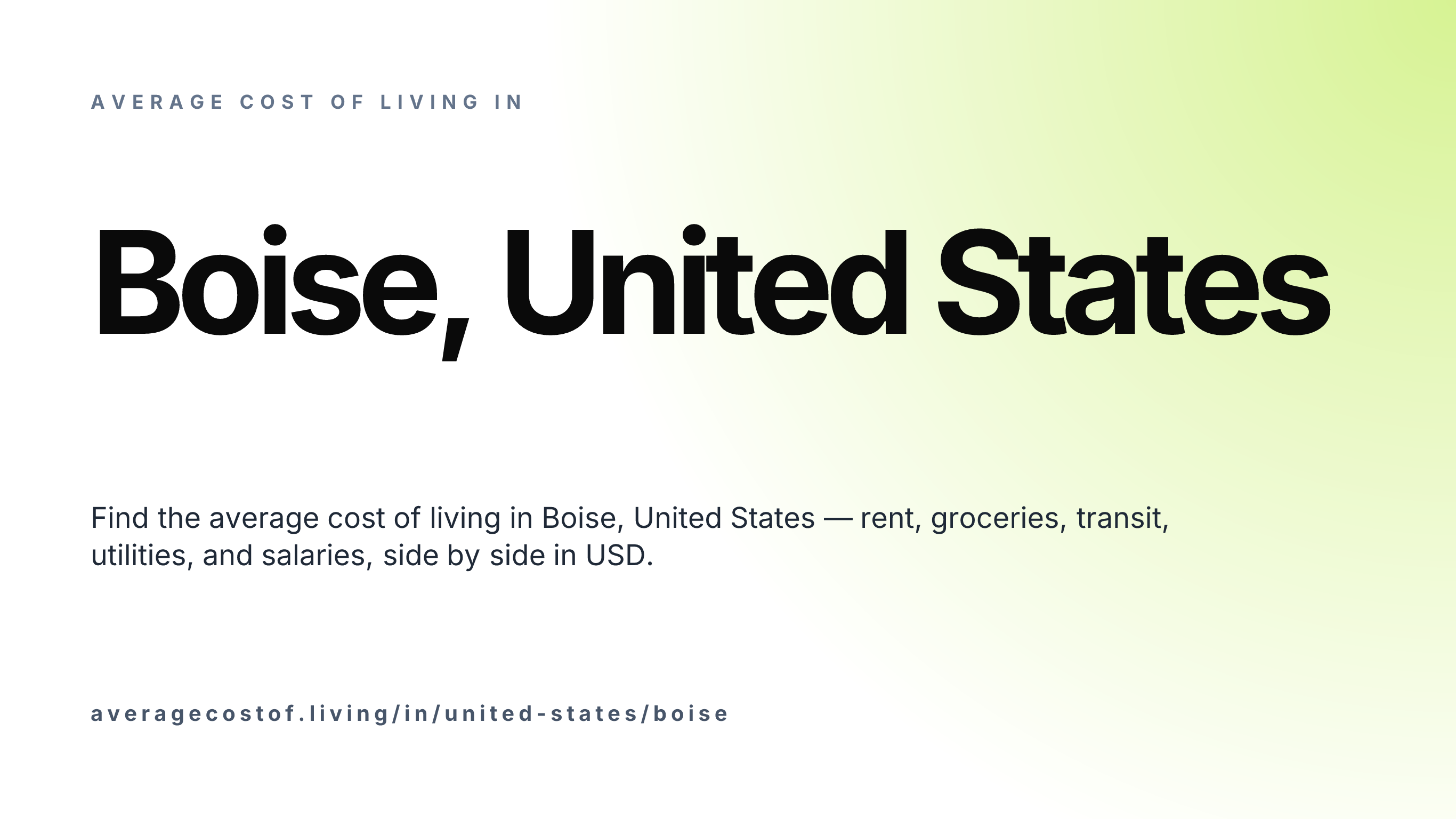 Cost of living in Boise, United States — monthly rent, food, transport, utilities, and salary breakdown in USD.