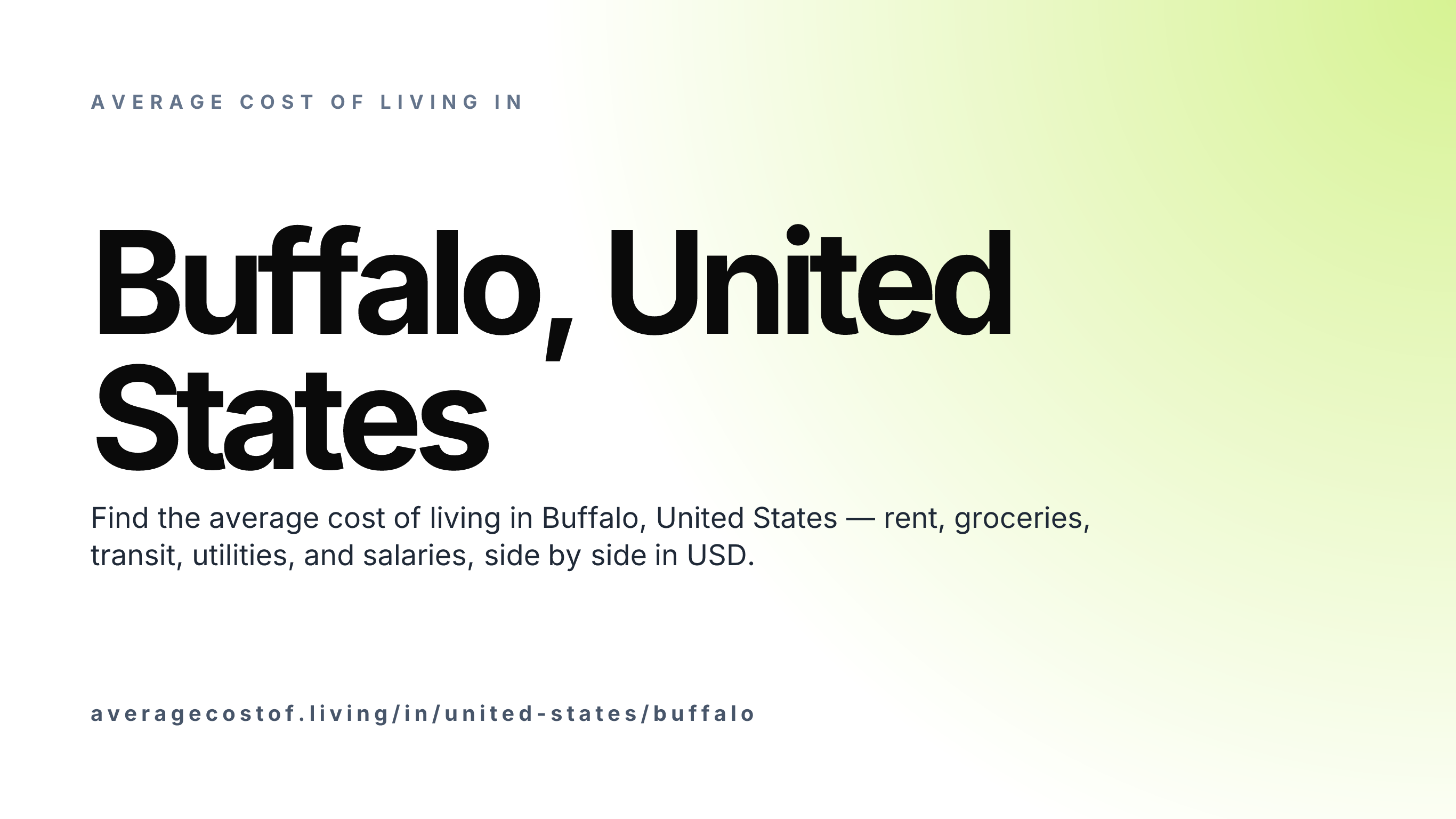 Cost of living in Buffalo, United States — monthly rent, food, transport, utilities, and salary breakdown in USD.