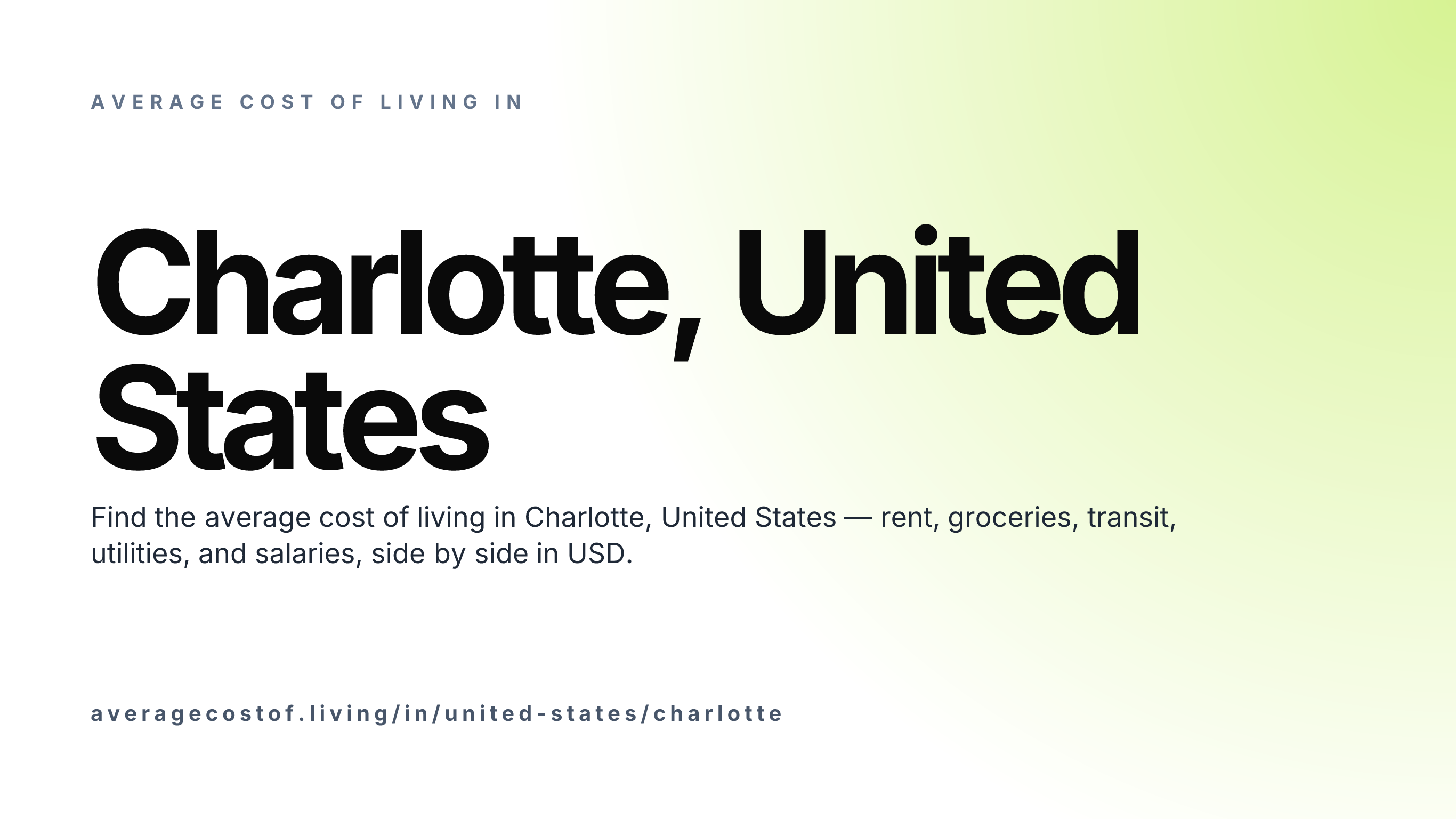 Cost of living in Charlotte, United States — monthly rent, food, transport, utilities, and salary breakdown in USD.