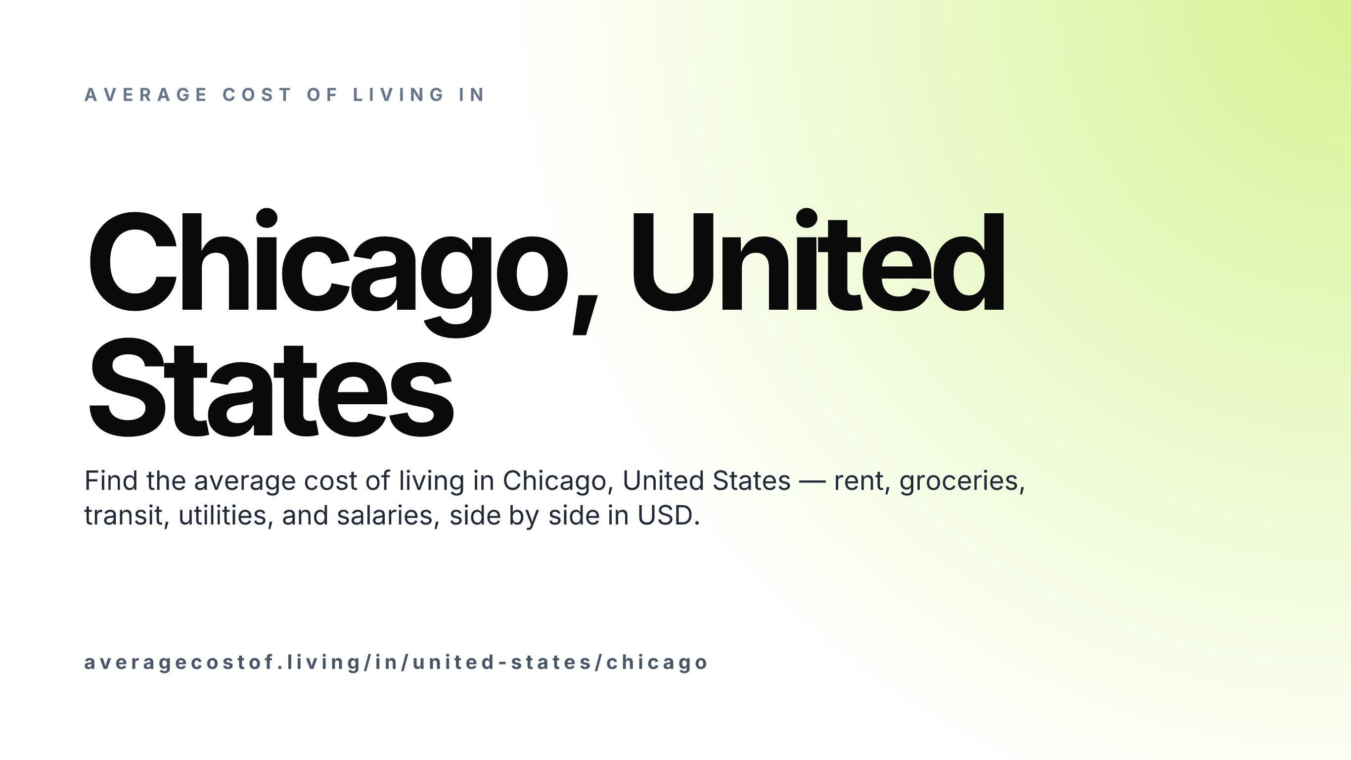 Cost of living in Chicago, United States — monthly rent, food, transport, utilities, and salary breakdown in USD.