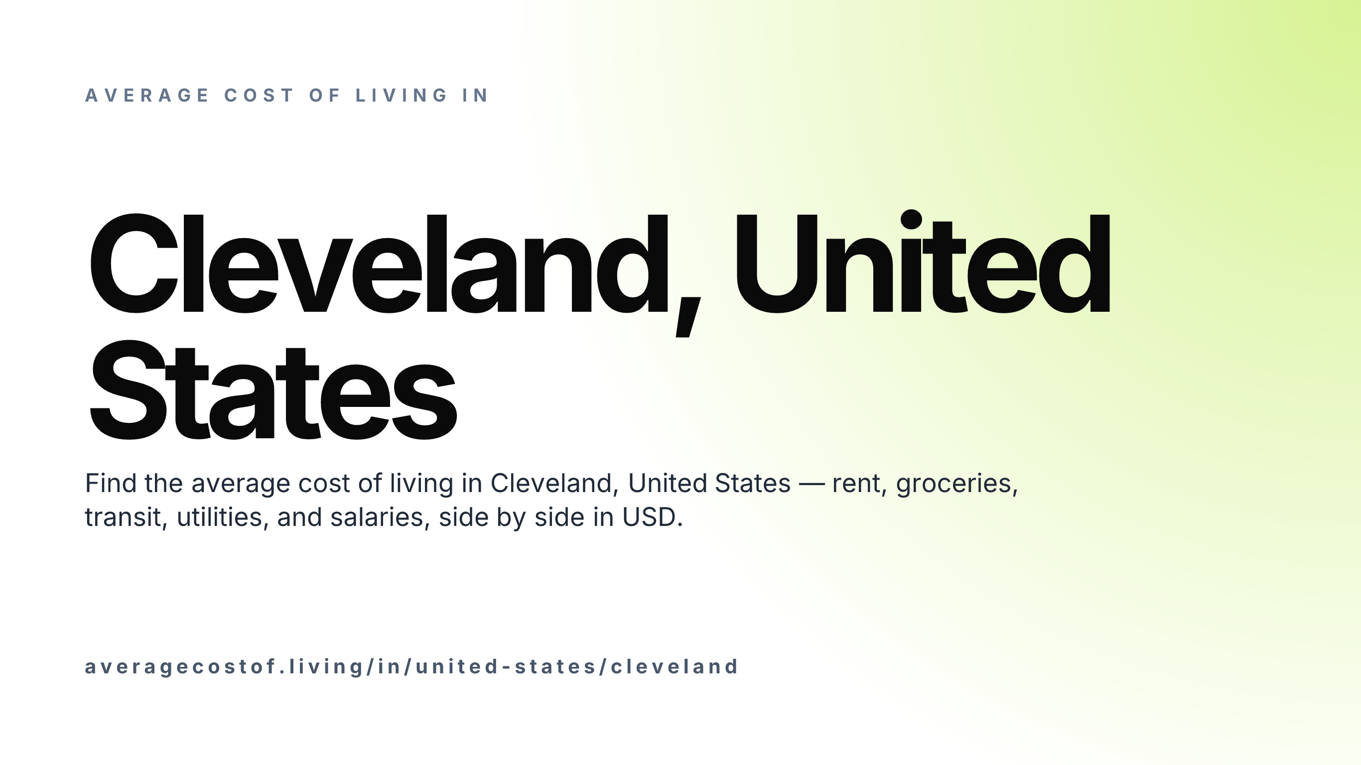 Cost of living in Cleveland, United States — monthly rent, food, transport, utilities, and salary breakdown in USD.