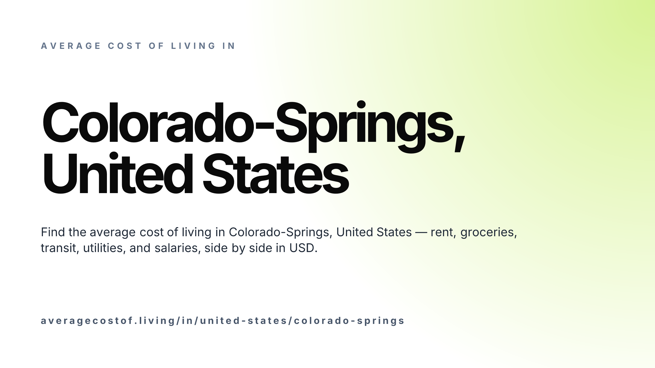 Cost of living in Colorado-Springs, United States — monthly rent, food, transport, utilities, and salary breakdown in USD.