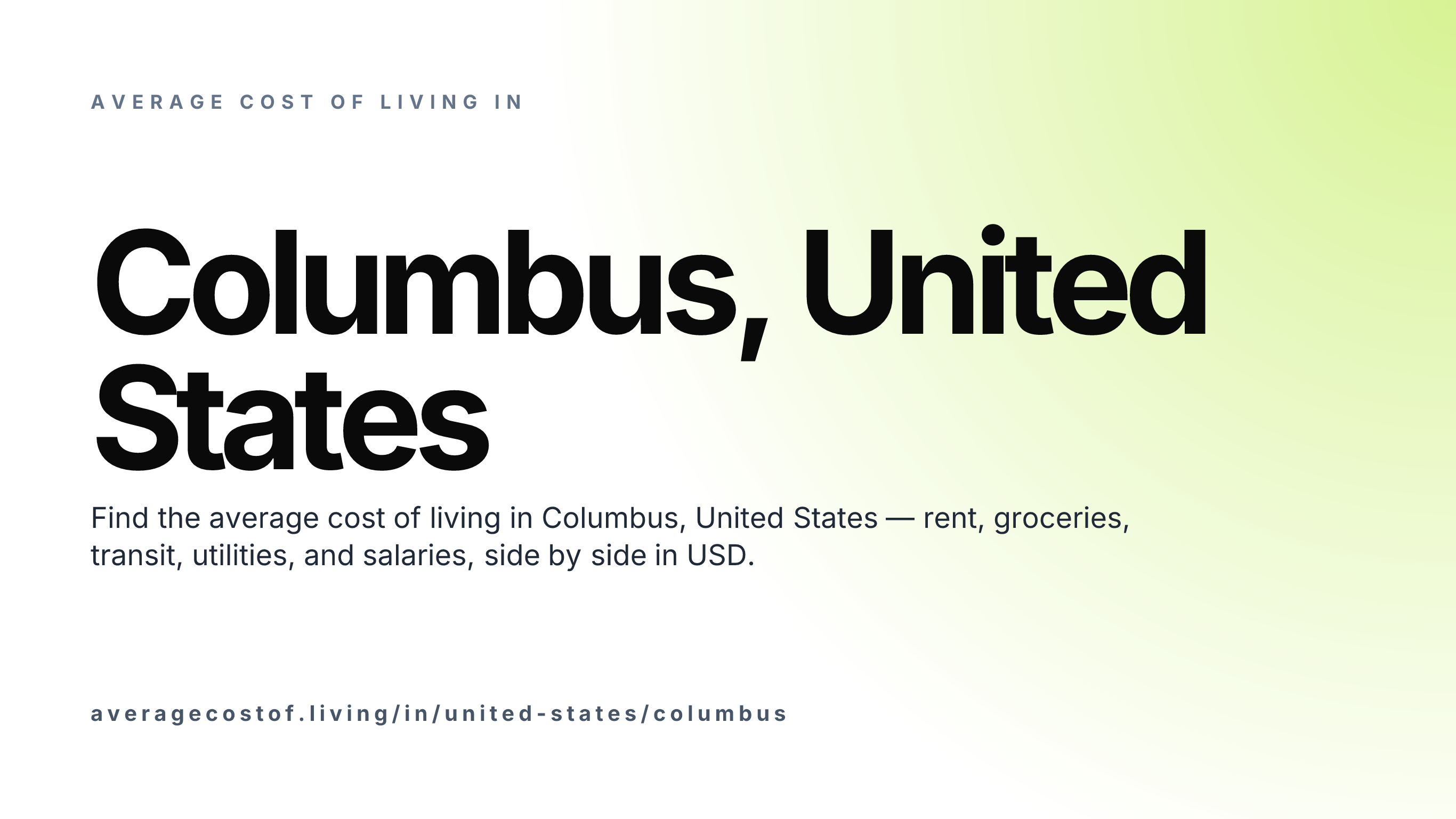 Cost of living in Columbus, United States — monthly rent, food, transport, utilities, and salary breakdown in USD.