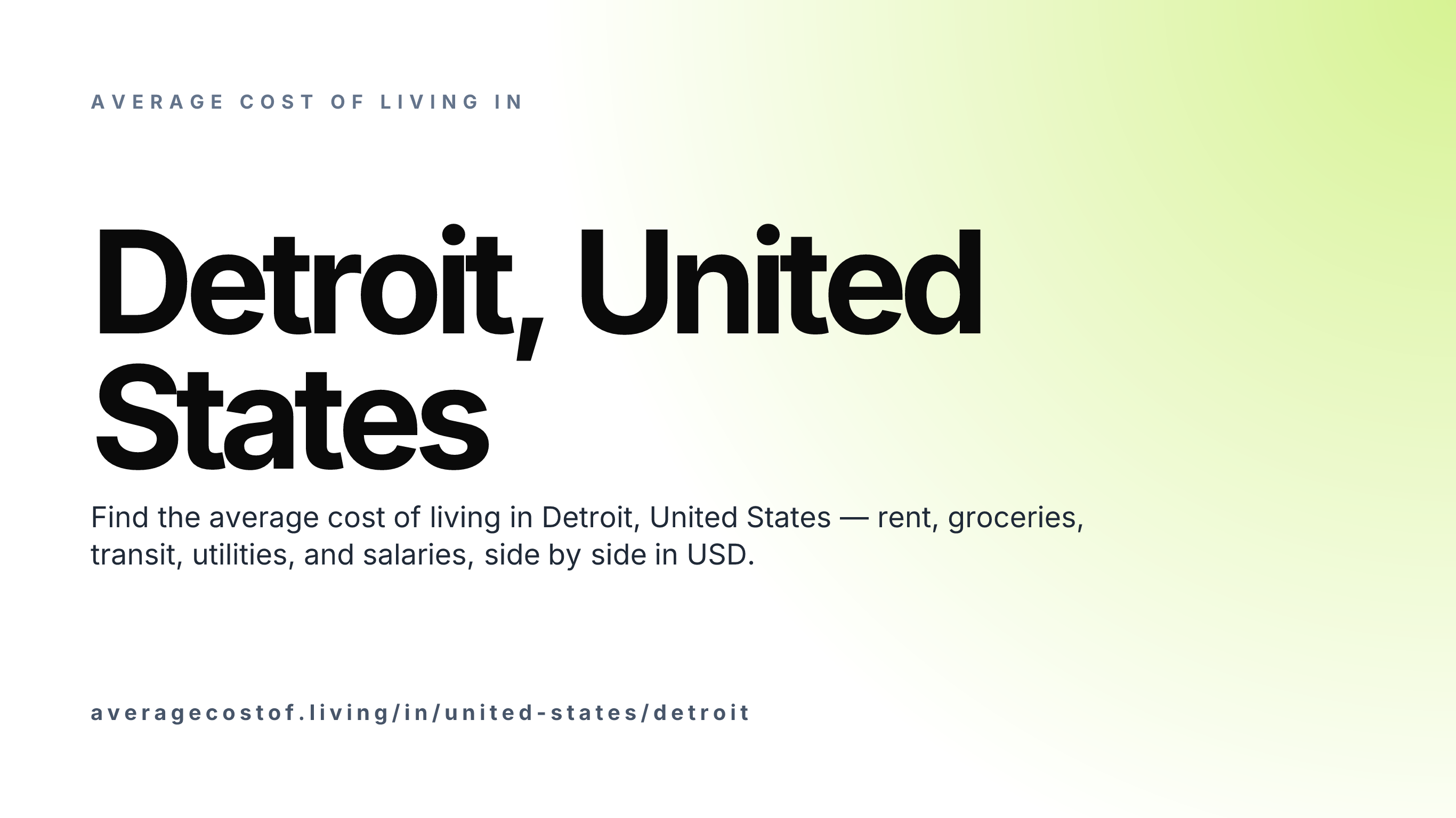 Cost of living in Detroit, United States — monthly rent, food, transport, utilities, and salary breakdown in USD.