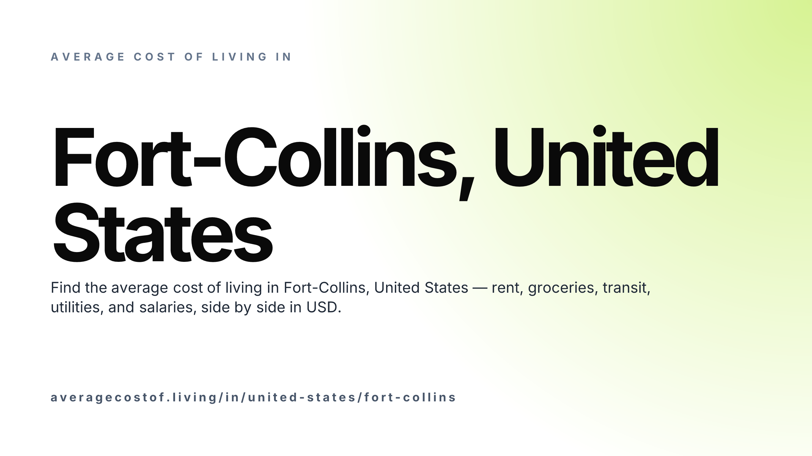 Cost of living in Fort-Collins, United States — monthly rent, food, transport, utilities, and salary breakdown in USD.