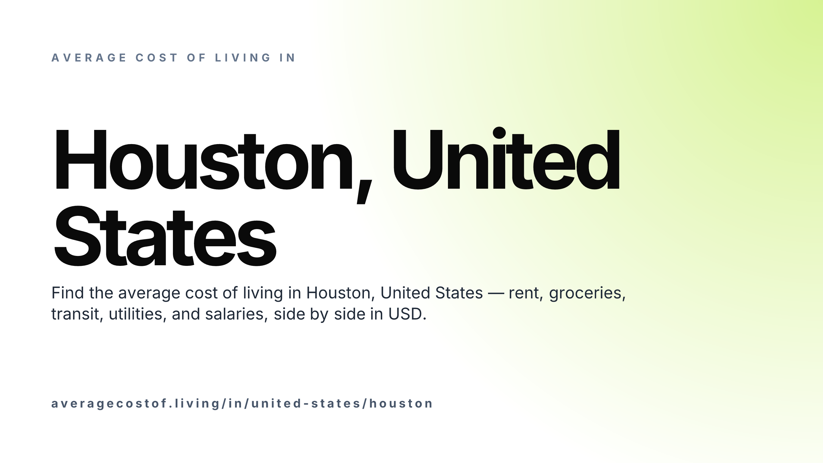 Cost of living in Houston, United States — monthly rent, food, transport, utilities, and salary breakdown in USD.