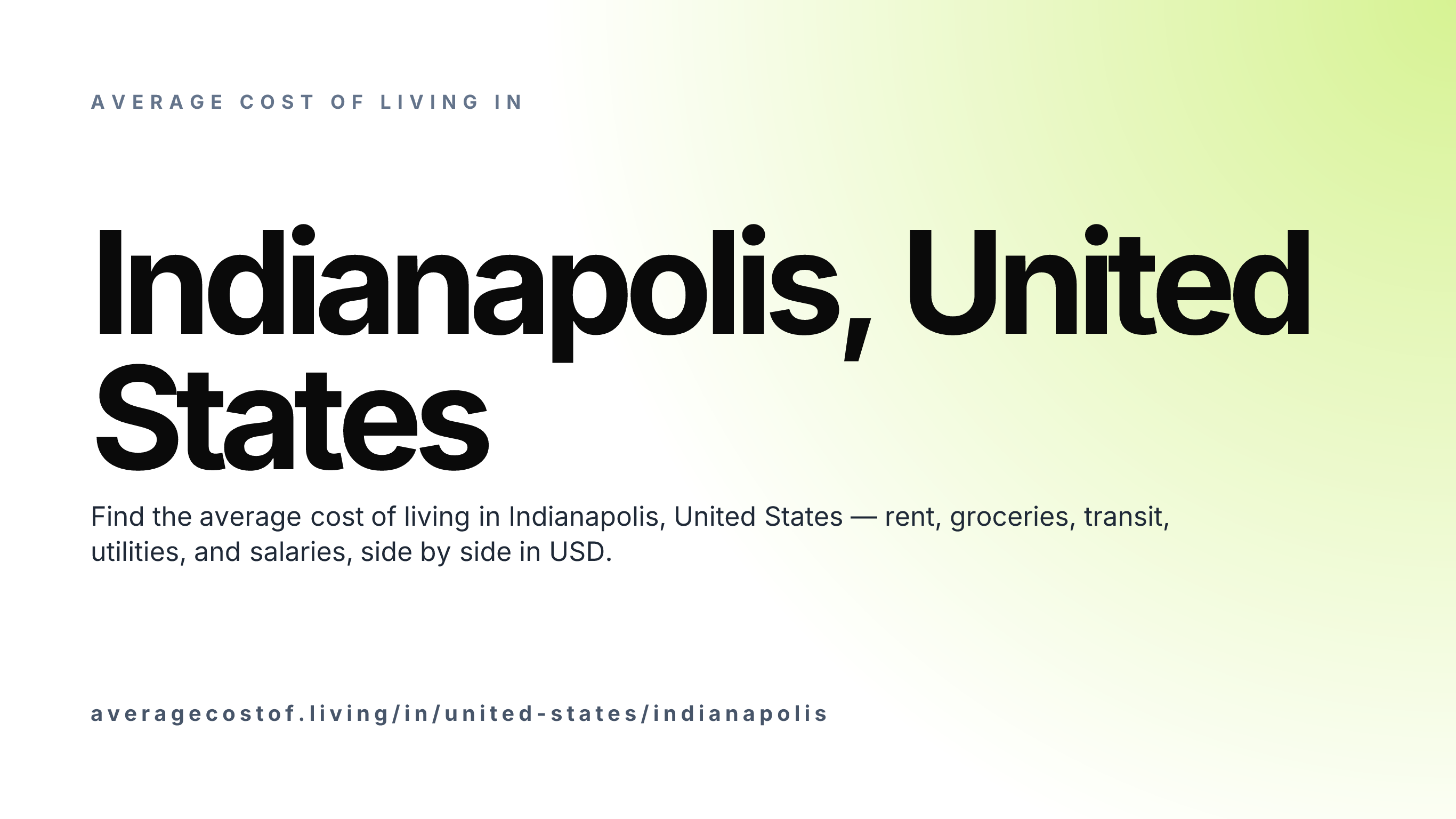 Cost of living in Indianapolis, United States — monthly rent, food, transport, utilities, and salary breakdown in USD.