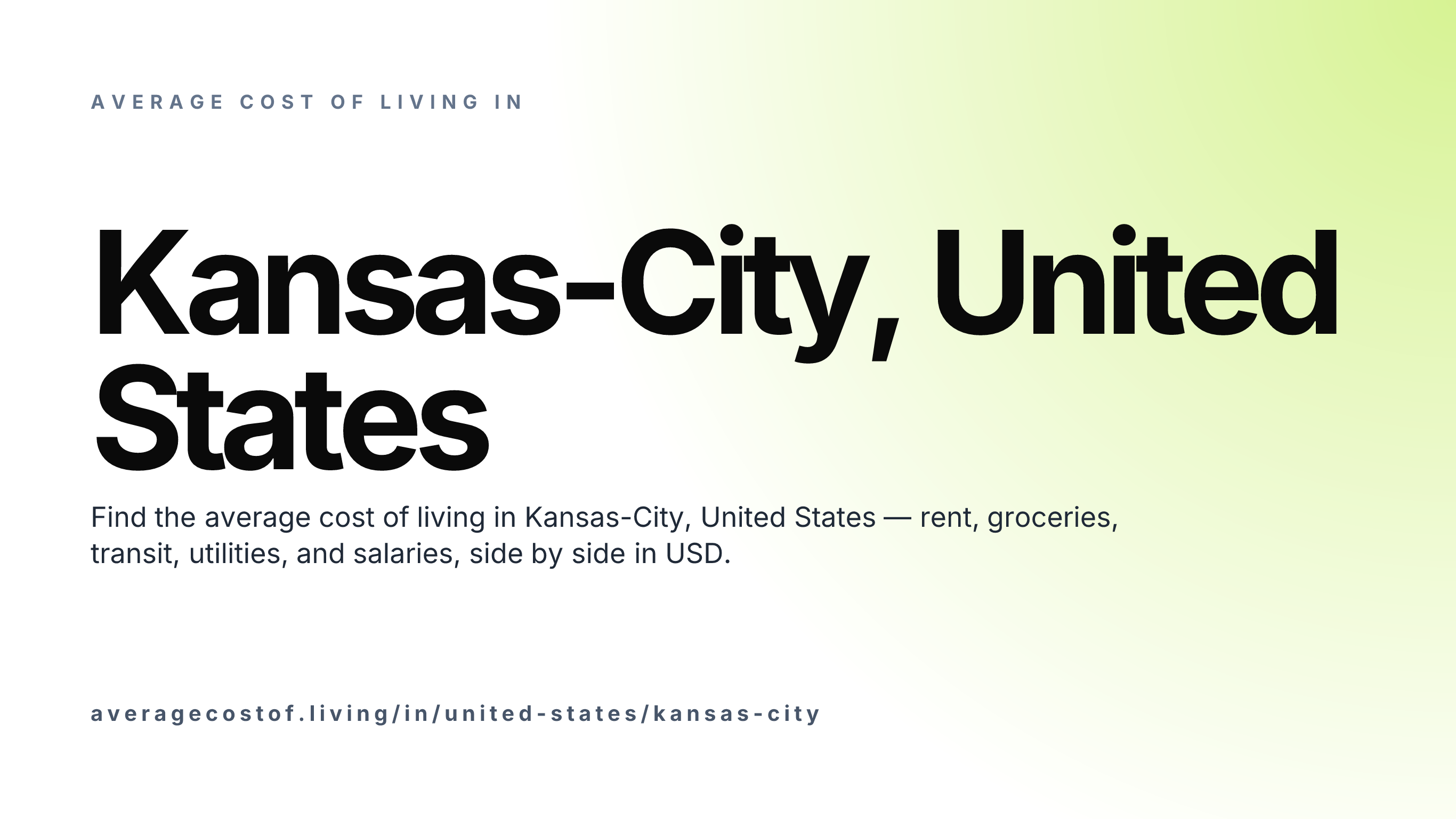 Cost of living in Kansas-City, United States — monthly rent, food, transport, utilities, and salary breakdown in USD.
