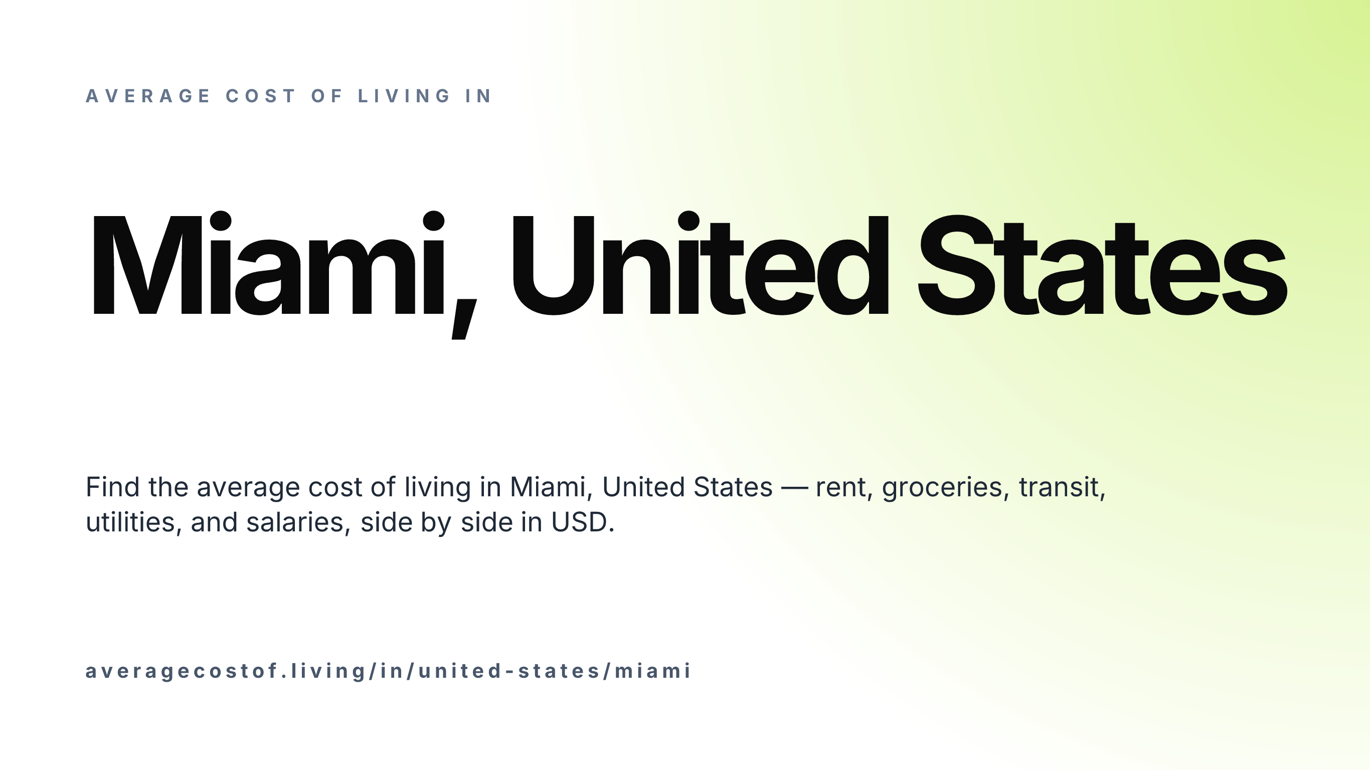 Cost of living in Miami, United States — monthly rent, food, transport, utilities, and salary breakdown in USD.