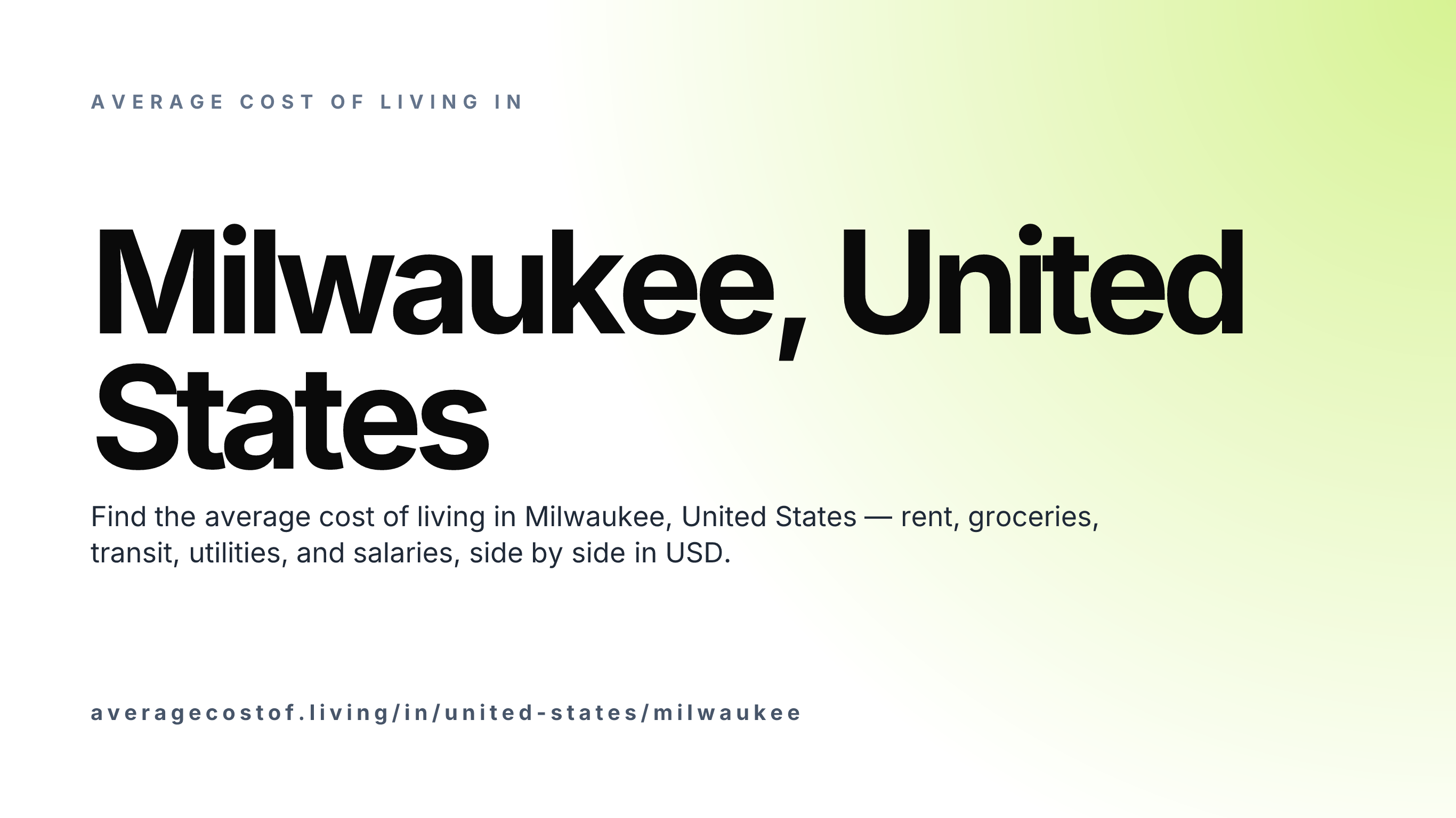 Cost of living in Milwaukee, United States — monthly rent, food, transport, utilities, and salary breakdown in USD.
