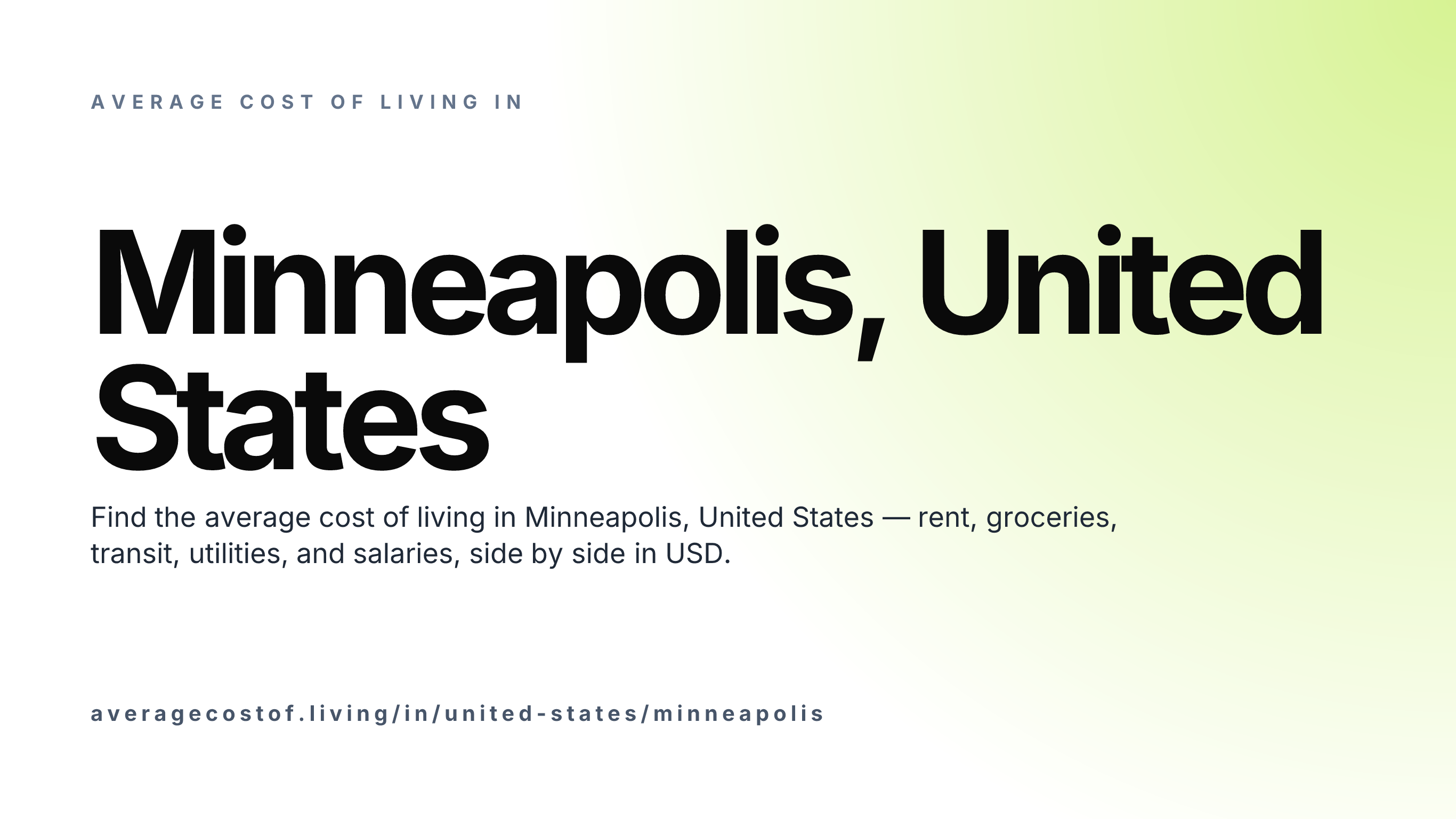 Cost of living in Minneapolis, United States — monthly rent, food, transport, utilities, and salary breakdown in USD.