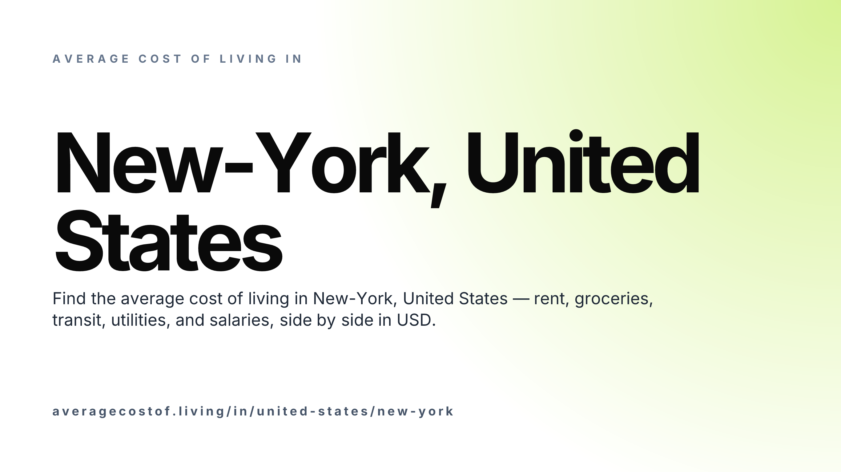 Cost of living in New-York, United States — monthly rent, food, transport, utilities, and salary breakdown in USD.