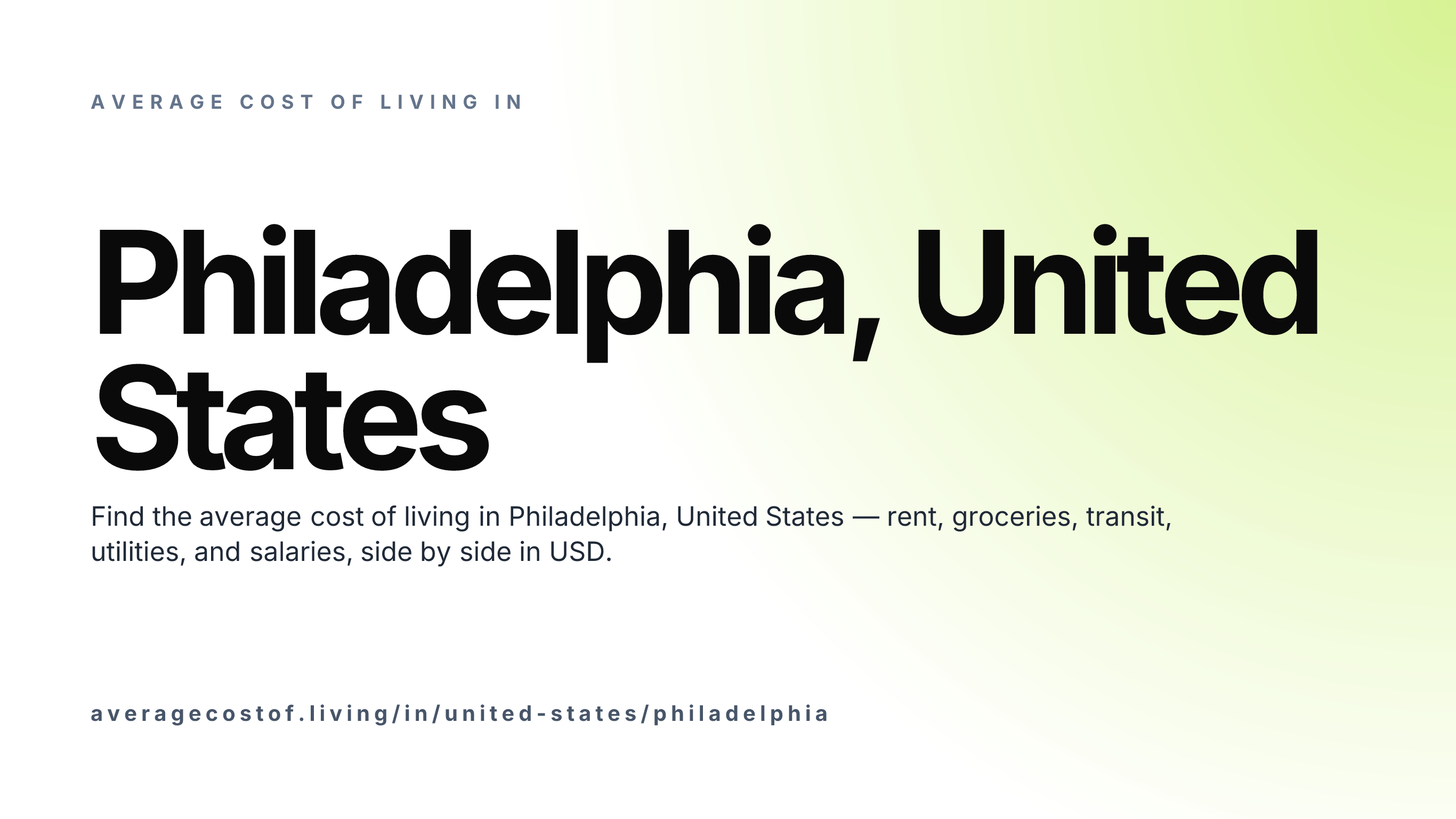 Cost of living in Philadelphia, United States — monthly rent, food, transport, utilities, and salary breakdown in USD.