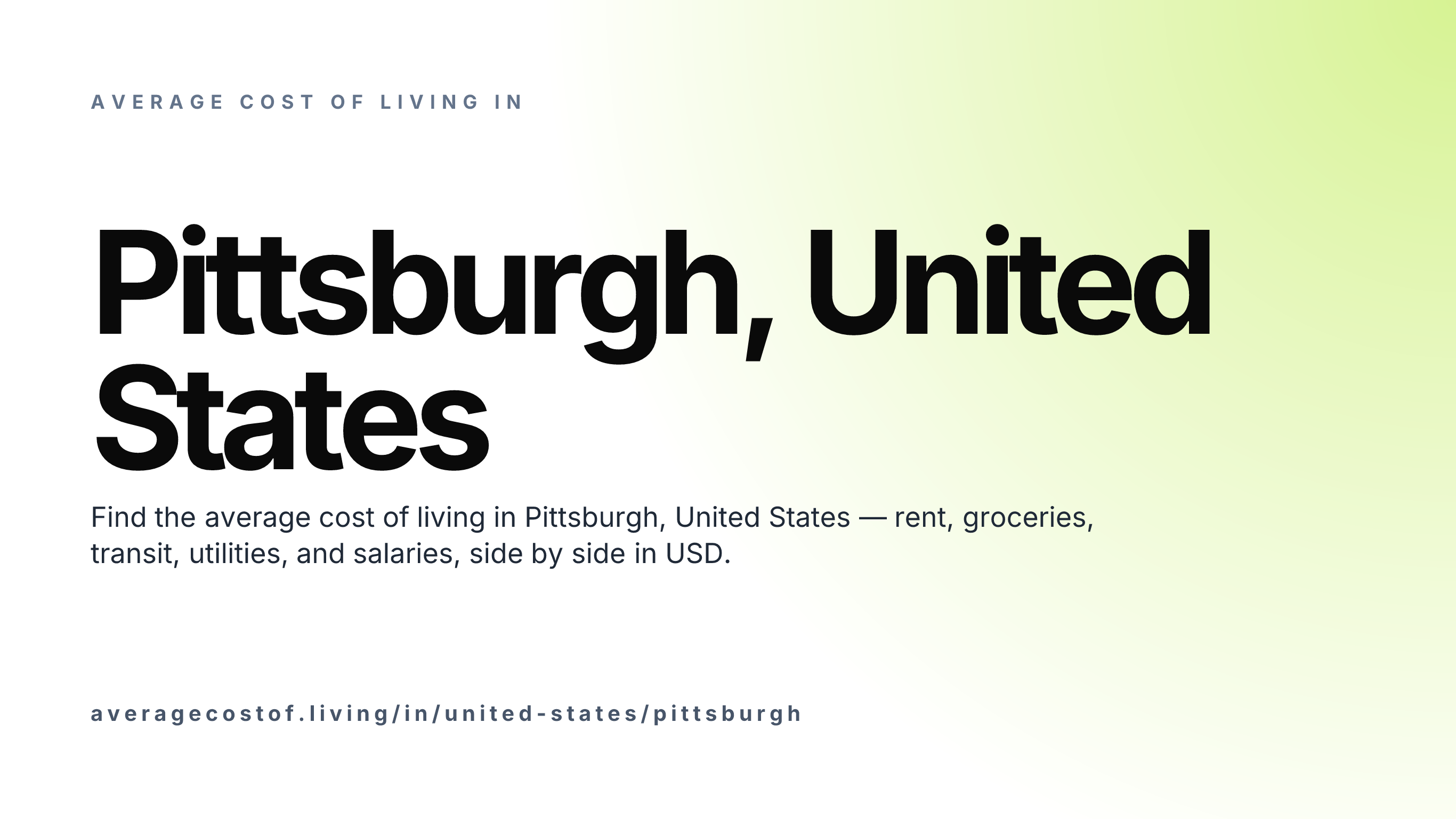 Cost of living in Pittsburgh, United States — monthly rent, food, transport, utilities, and salary breakdown in USD.