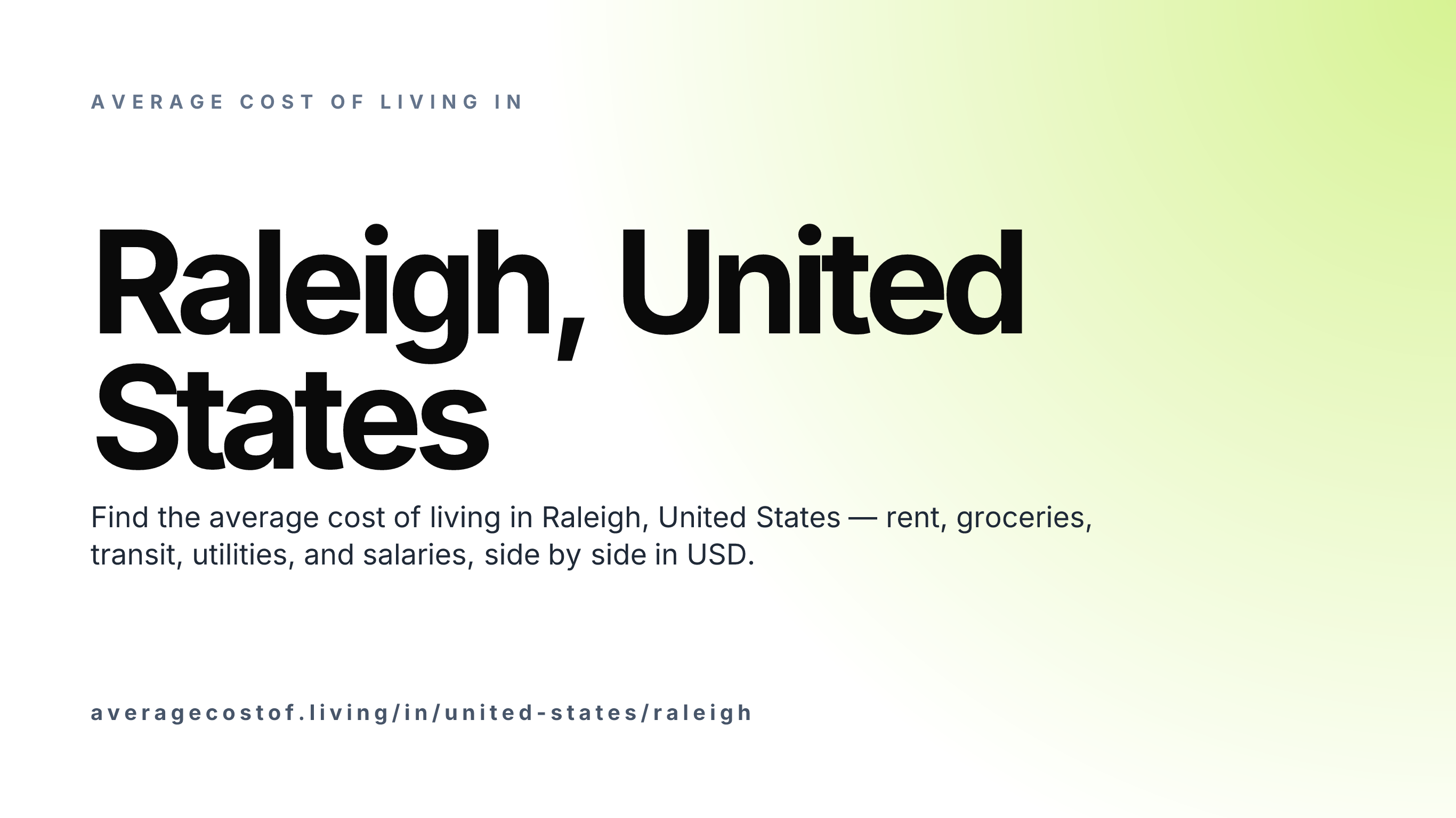 Cost of living in Raleigh, United States — monthly rent, food, transport, utilities, and salary breakdown in USD.