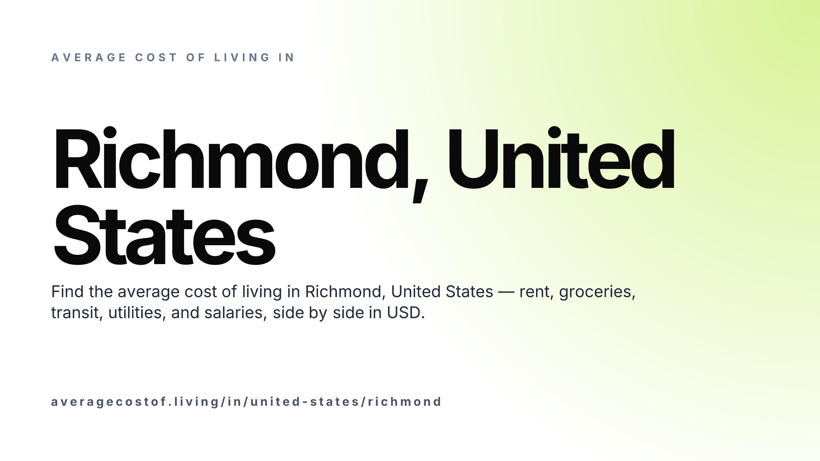 Cost of living in Richmond, United States — monthly rent, food, transport, utilities, and salary breakdown in USD.