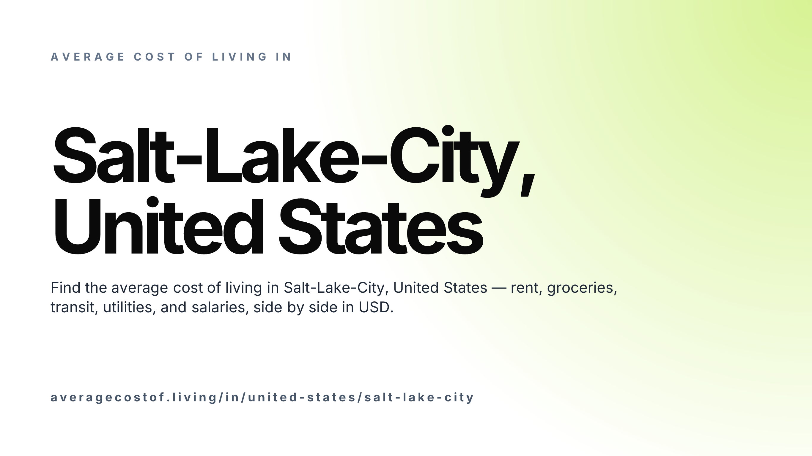 Cost of living in Salt-Lake-City, United States — monthly rent, food, transport, utilities, and salary breakdown in USD.
