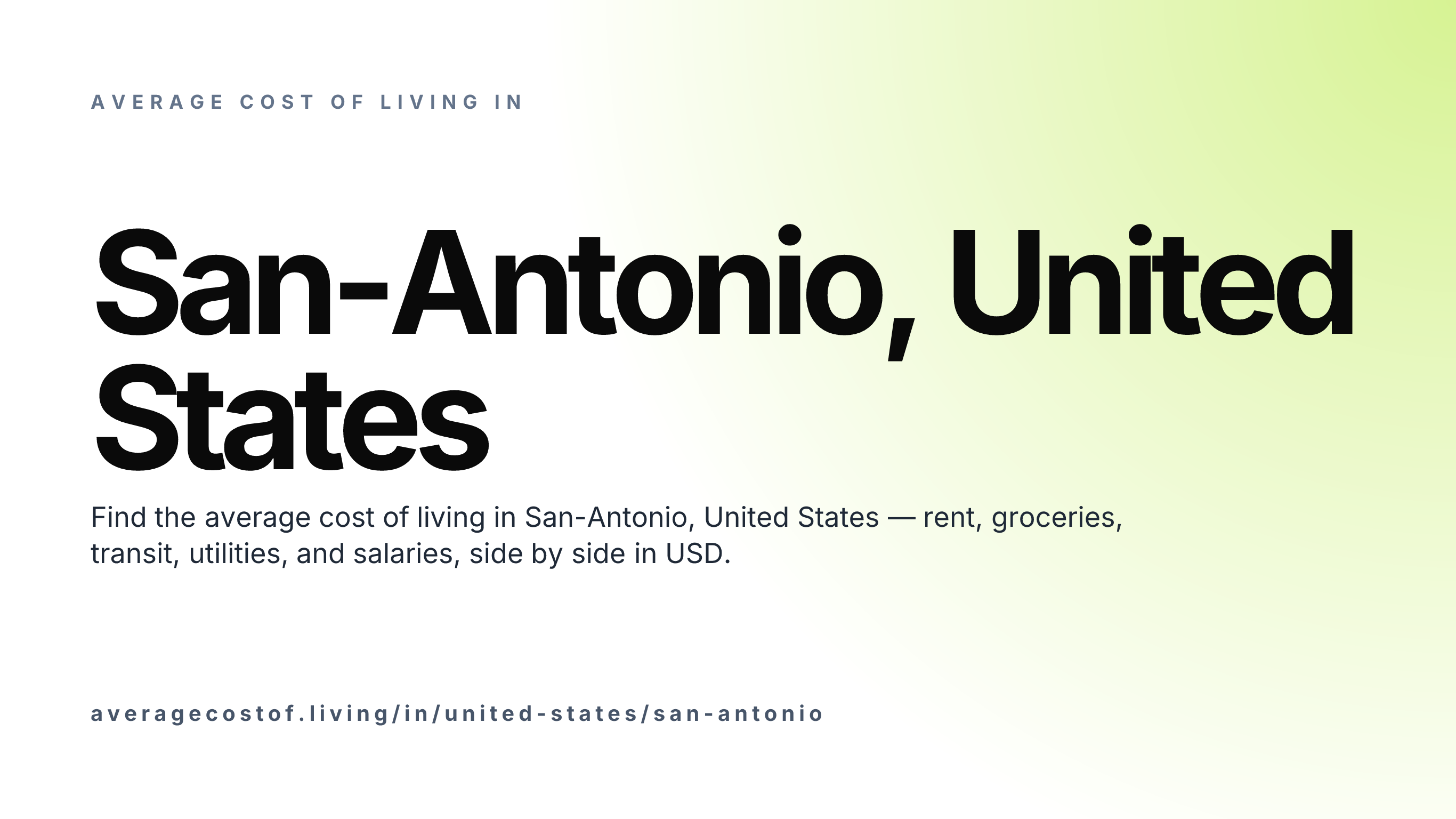 Cost of living in San-Antonio, United States — monthly rent, food, transport, utilities, and salary breakdown in USD.