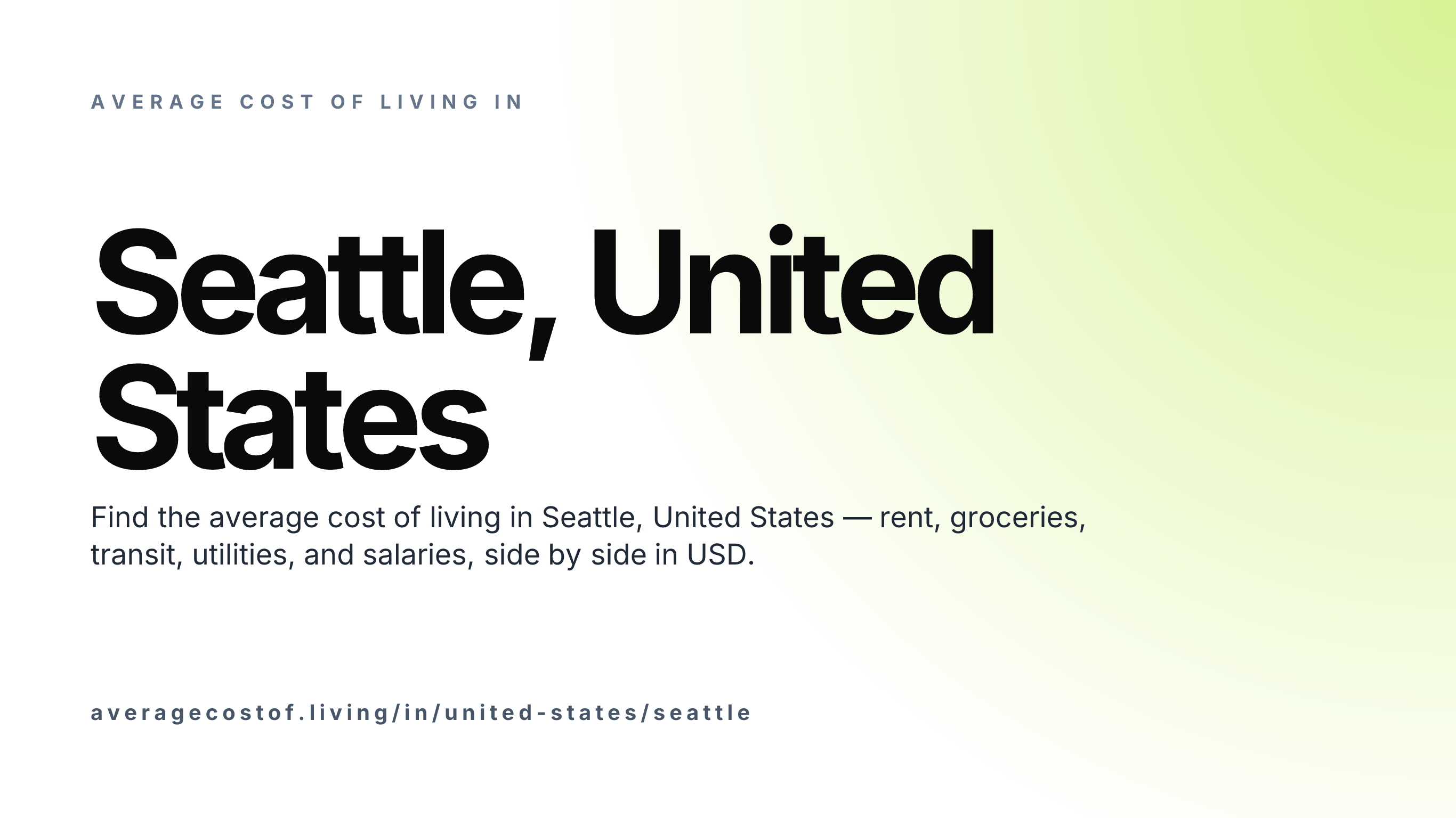Cost of living in Seattle, United States — monthly rent, food, transport, utilities, and salary breakdown in USD.