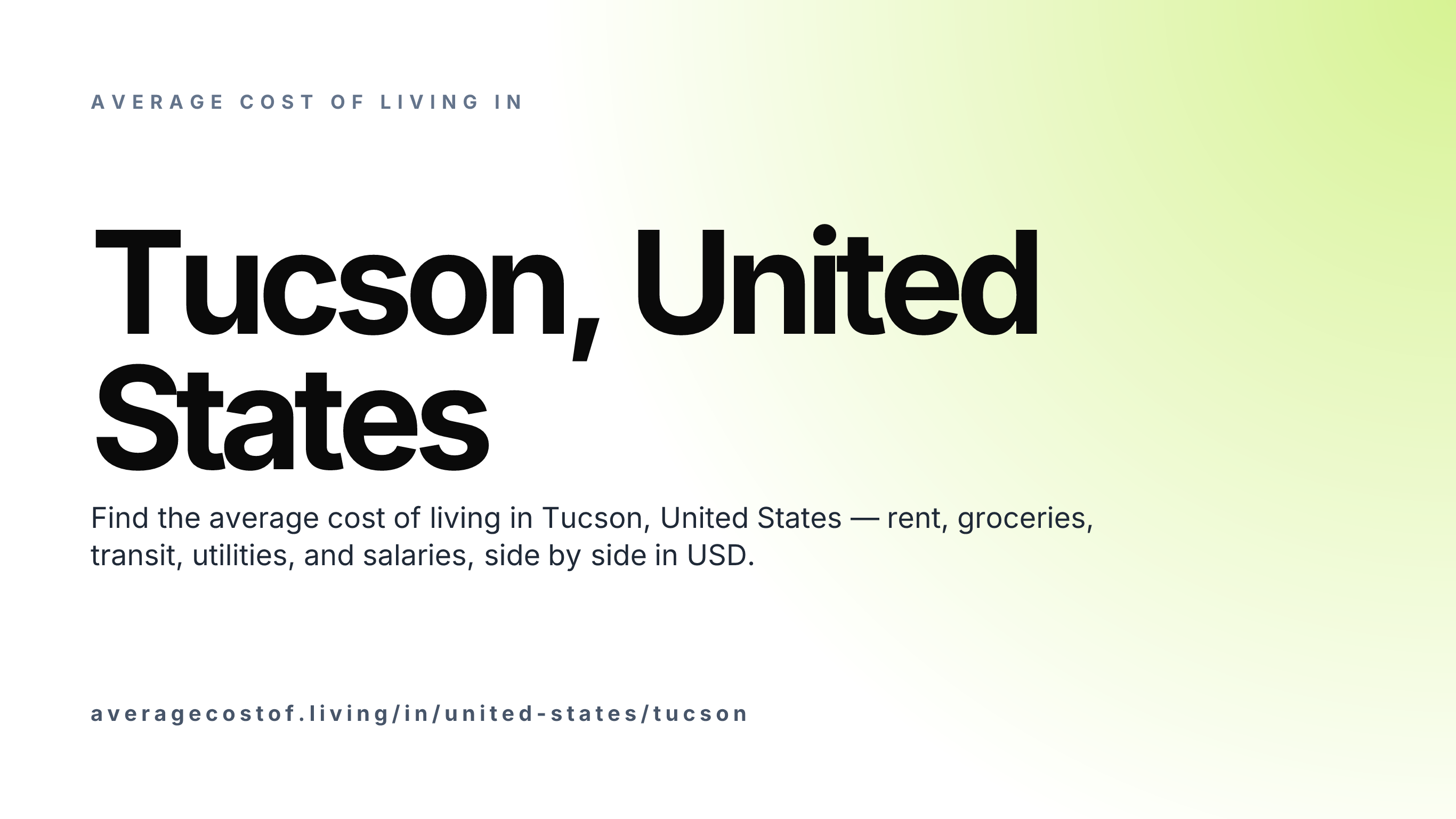 Cost of living in Tucson, United States — monthly rent, food, transport, utilities, and salary breakdown in USD.