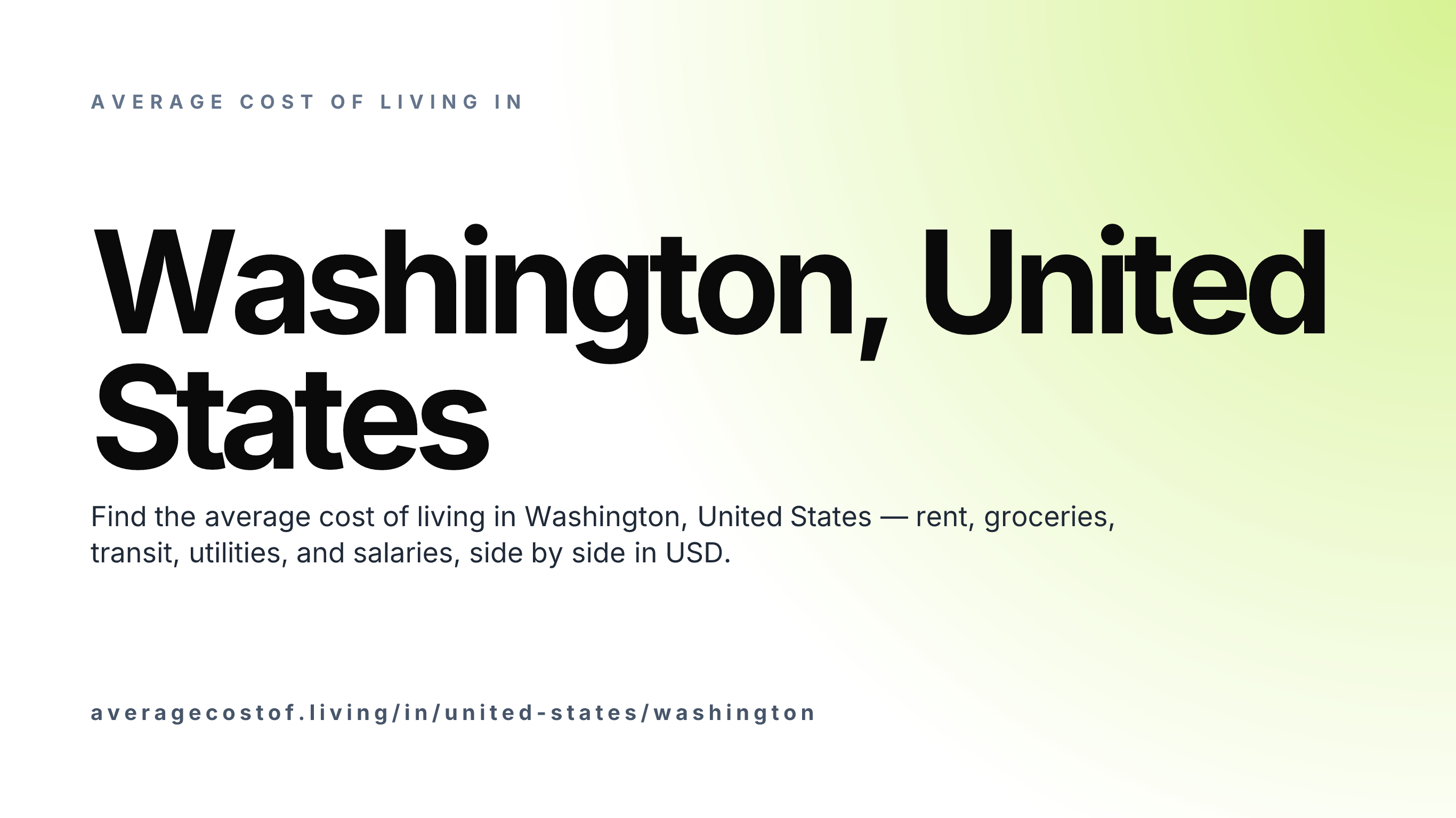 Cost of living in Washington, United States — monthly rent, food, transport, utilities, and salary breakdown in USD.