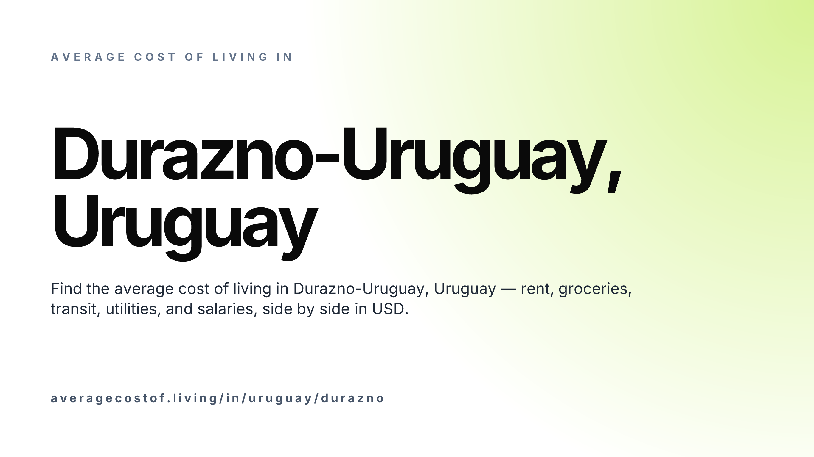 Cost of living in Durazno-Uruguay, Uruguay — monthly rent, food, transport, utilities, and salary breakdown in USD.