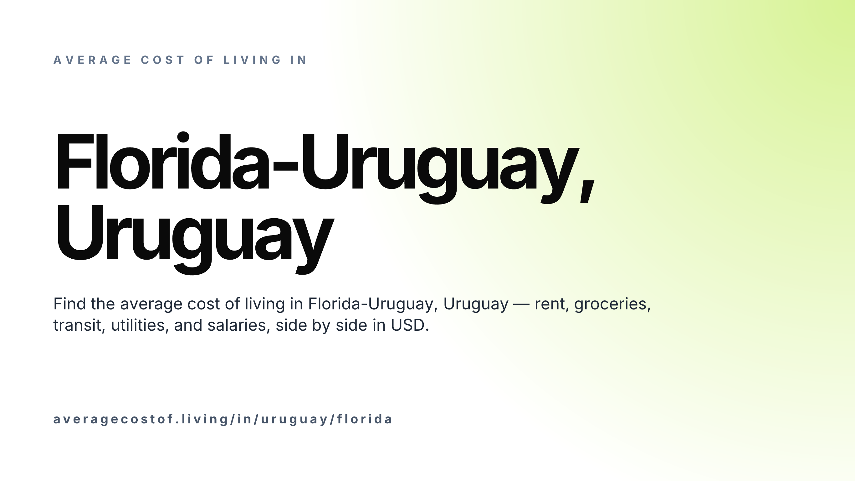 Cost of living in Florida-Uruguay, Uruguay — monthly rent, food, transport, utilities, and salary breakdown in USD.