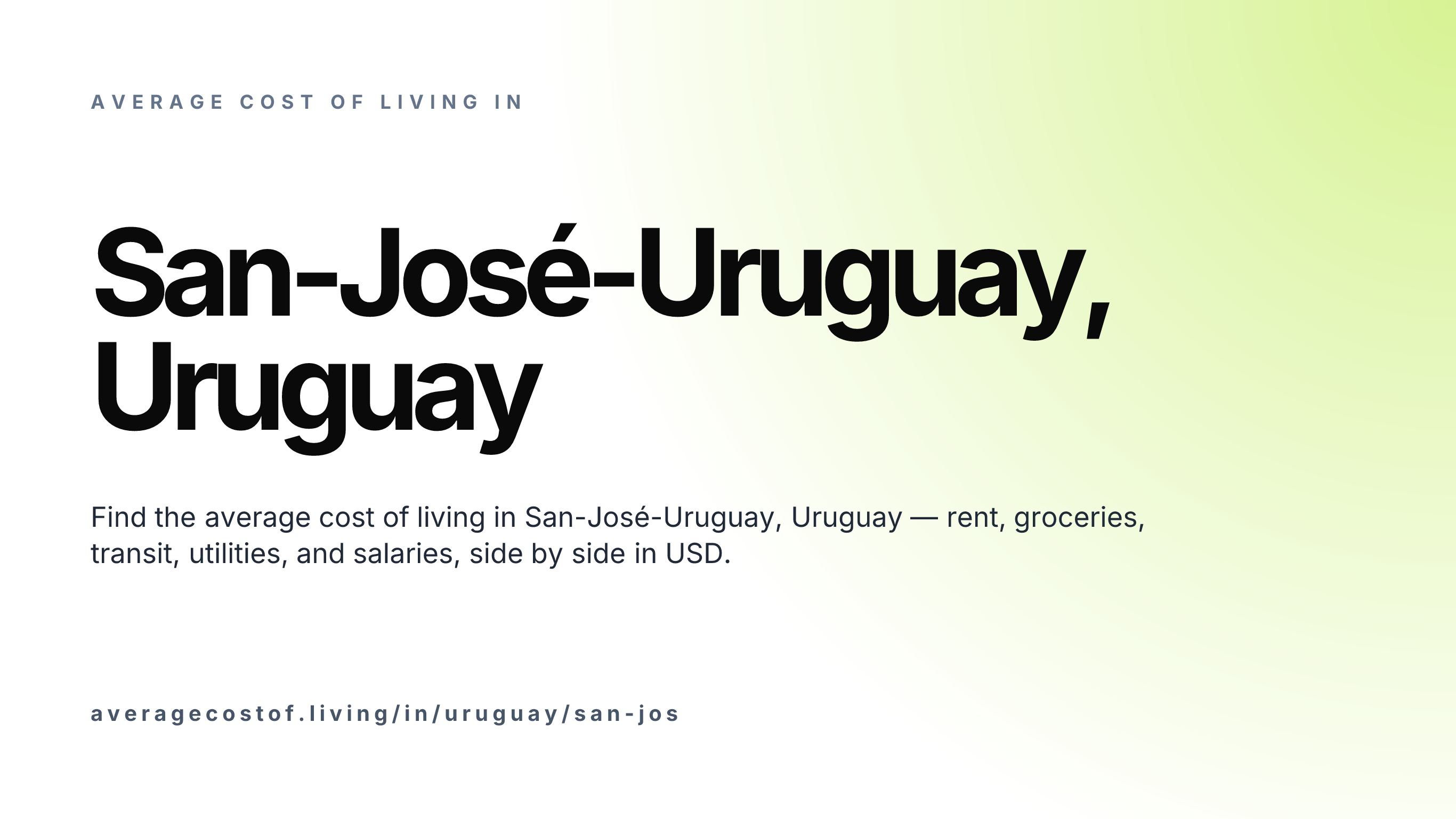 Cost of living in San-José-Uruguay, Uruguay — monthly rent, food, transport, utilities, and salary breakdown in USD.