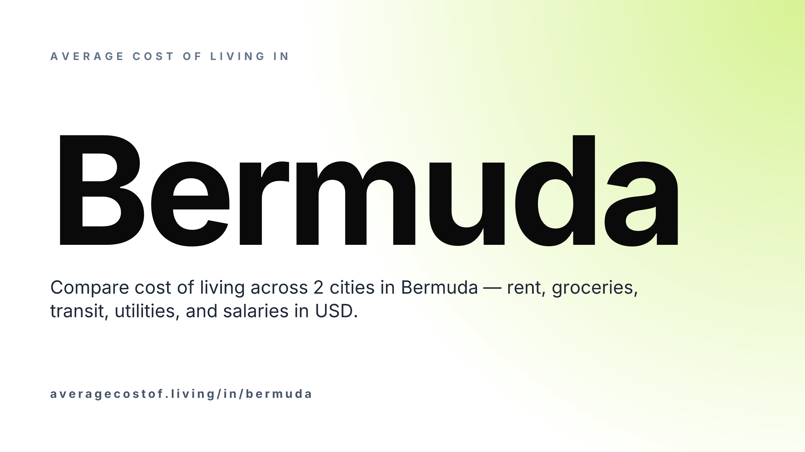 Average cost of living in Bermuda — 2 cities compared on rent, groceries, transport, and salaries in USD.