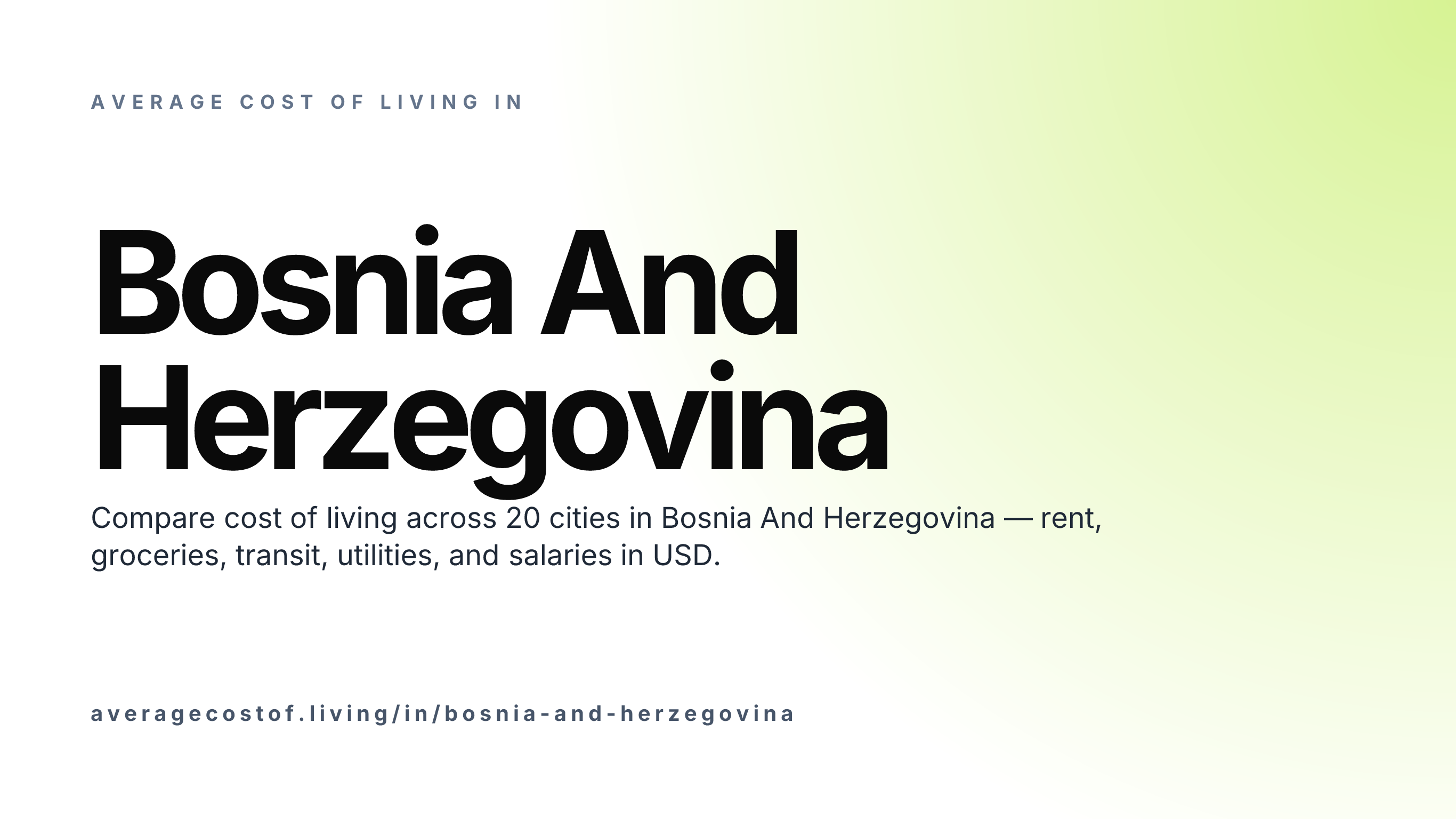 Average cost of living in Bosnia And Herzegovina — 19 cities compared on rent, groceries, transport, and salaries in USD.