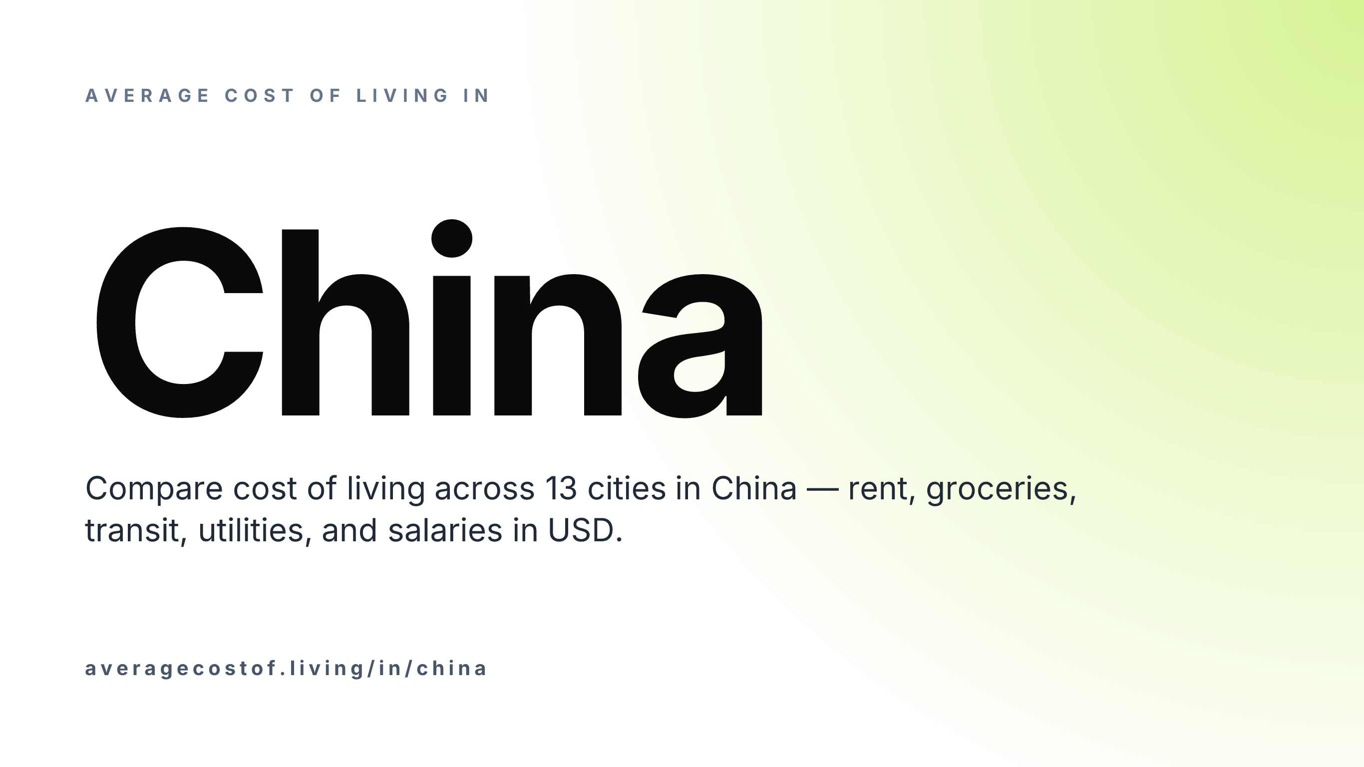 Average cost of living in China — 13 cities compared on rent, groceries, transport, and salaries in USD.