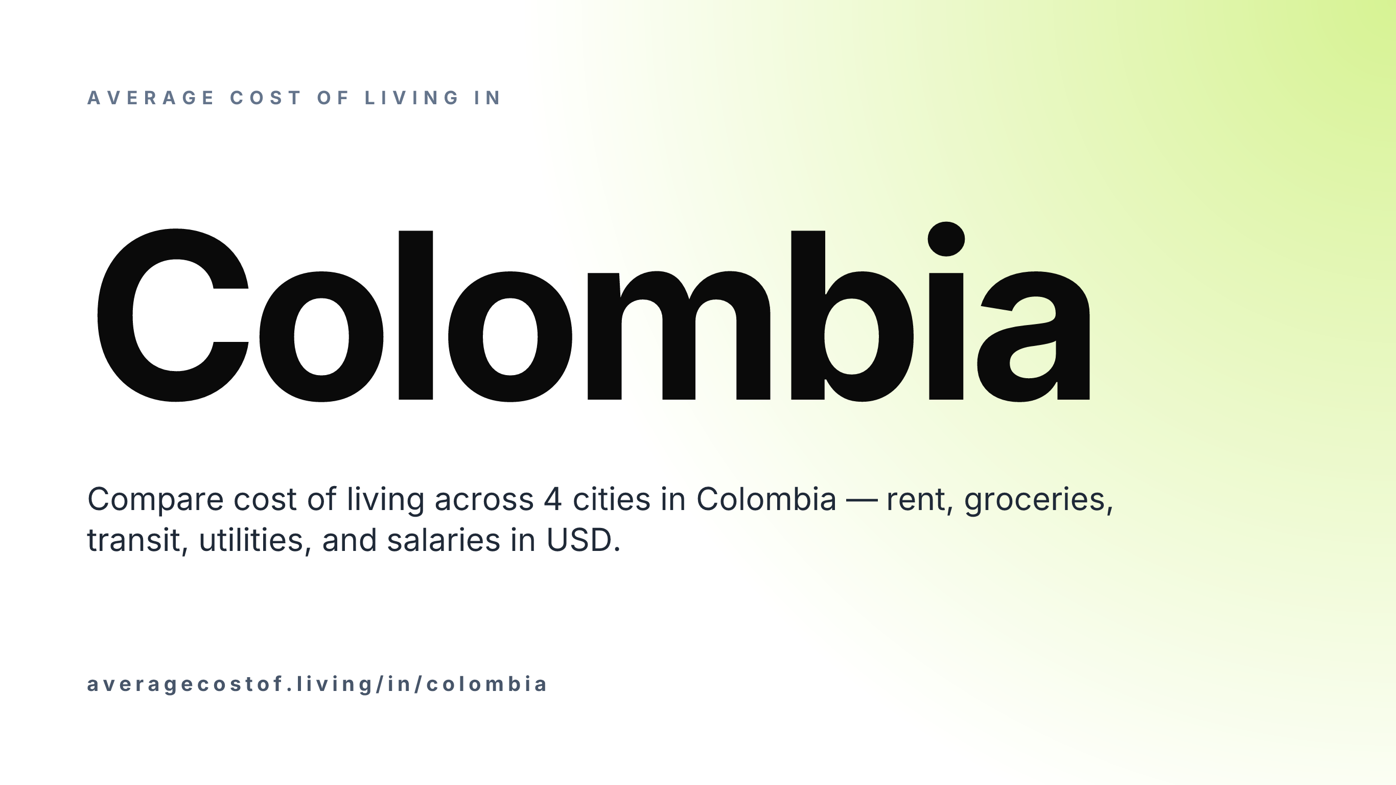 Average cost of living in Colombia — 4 cities compared on rent, groceries, transport, and salaries in USD.