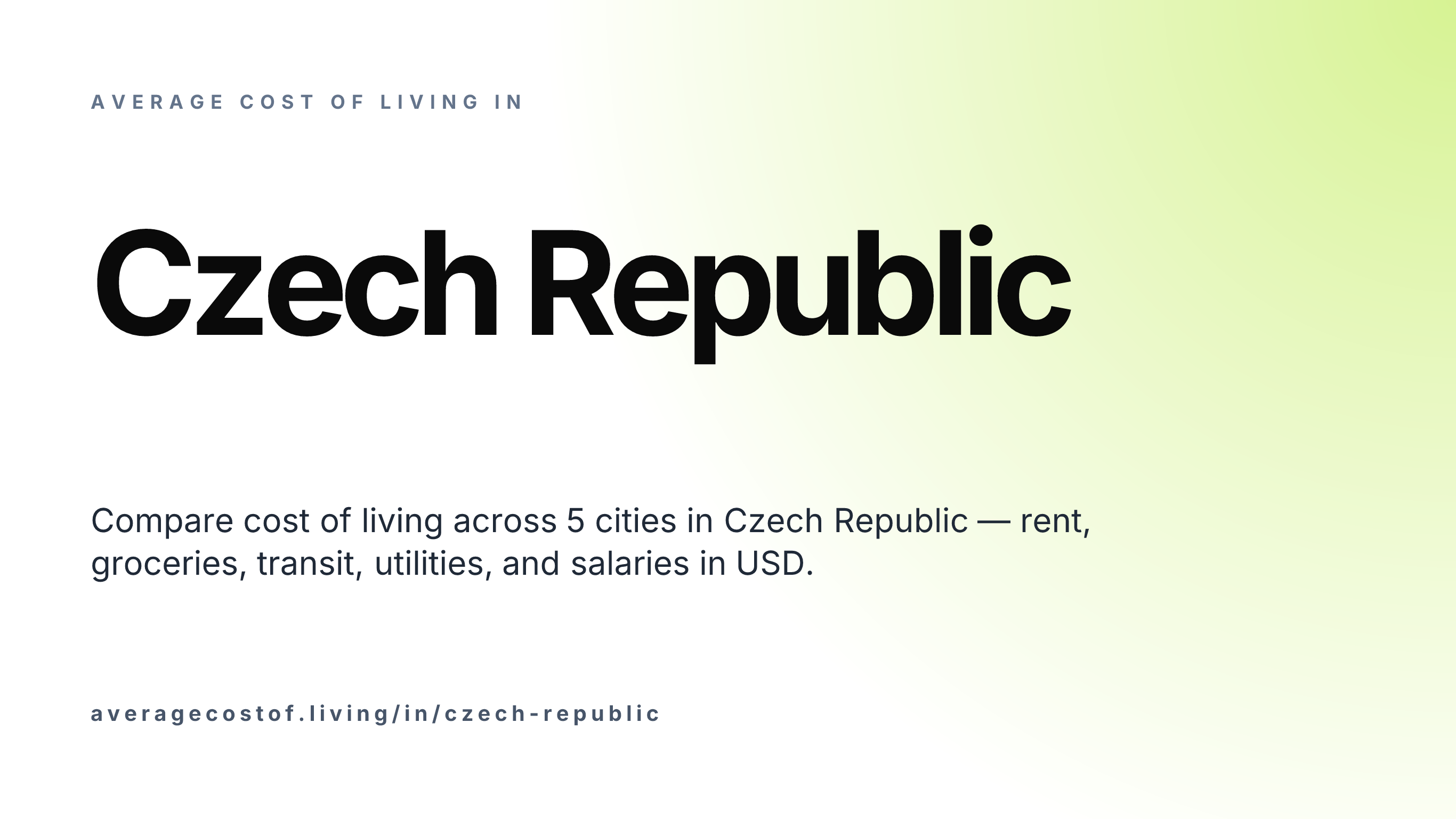 Average cost of living in Czech Republic — 5 cities compared on rent, groceries, transport, and salaries in USD.