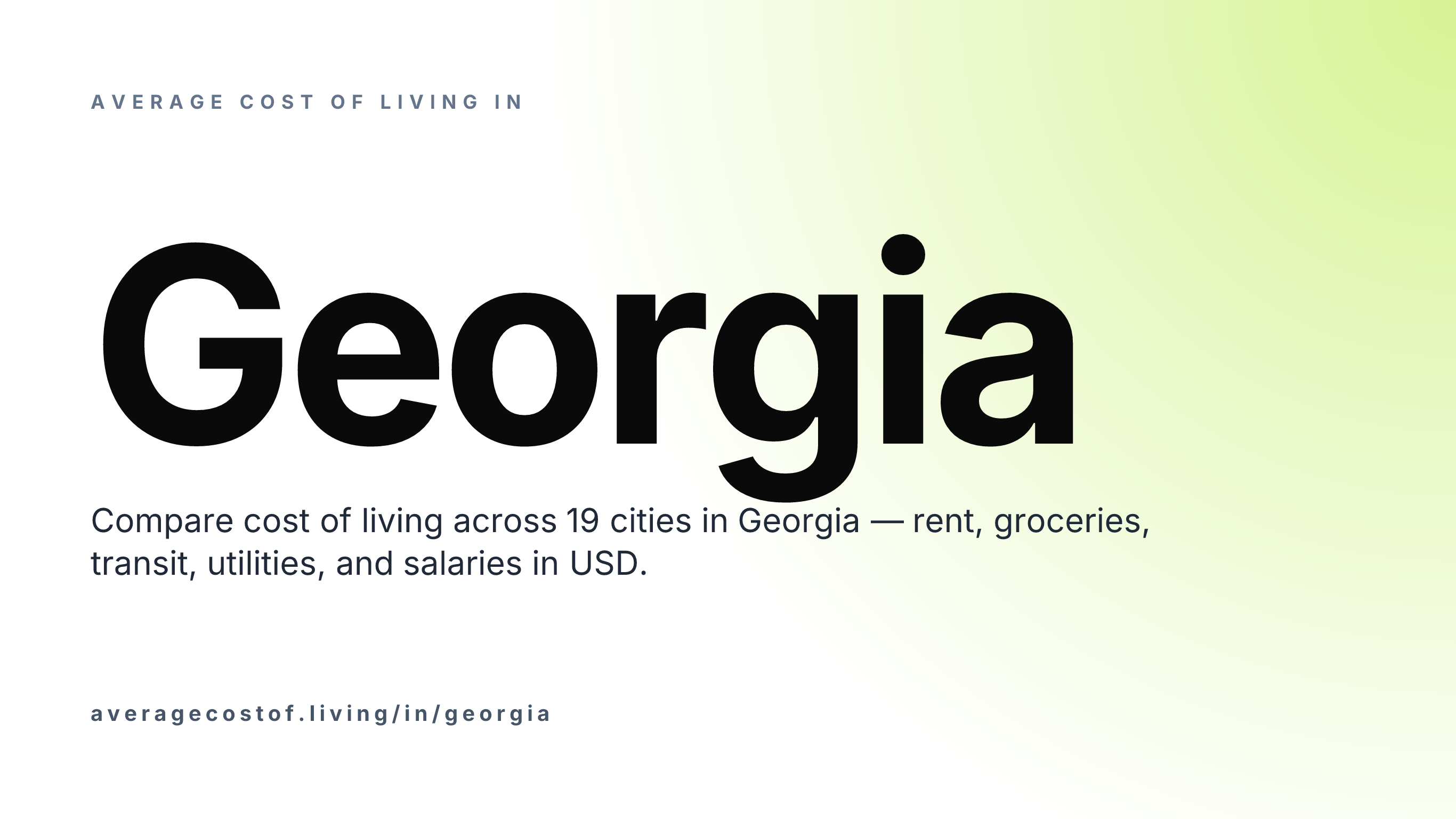 Average cost of living in Georgia — 18 cities compared on rent, groceries, transport, and salaries in USD.