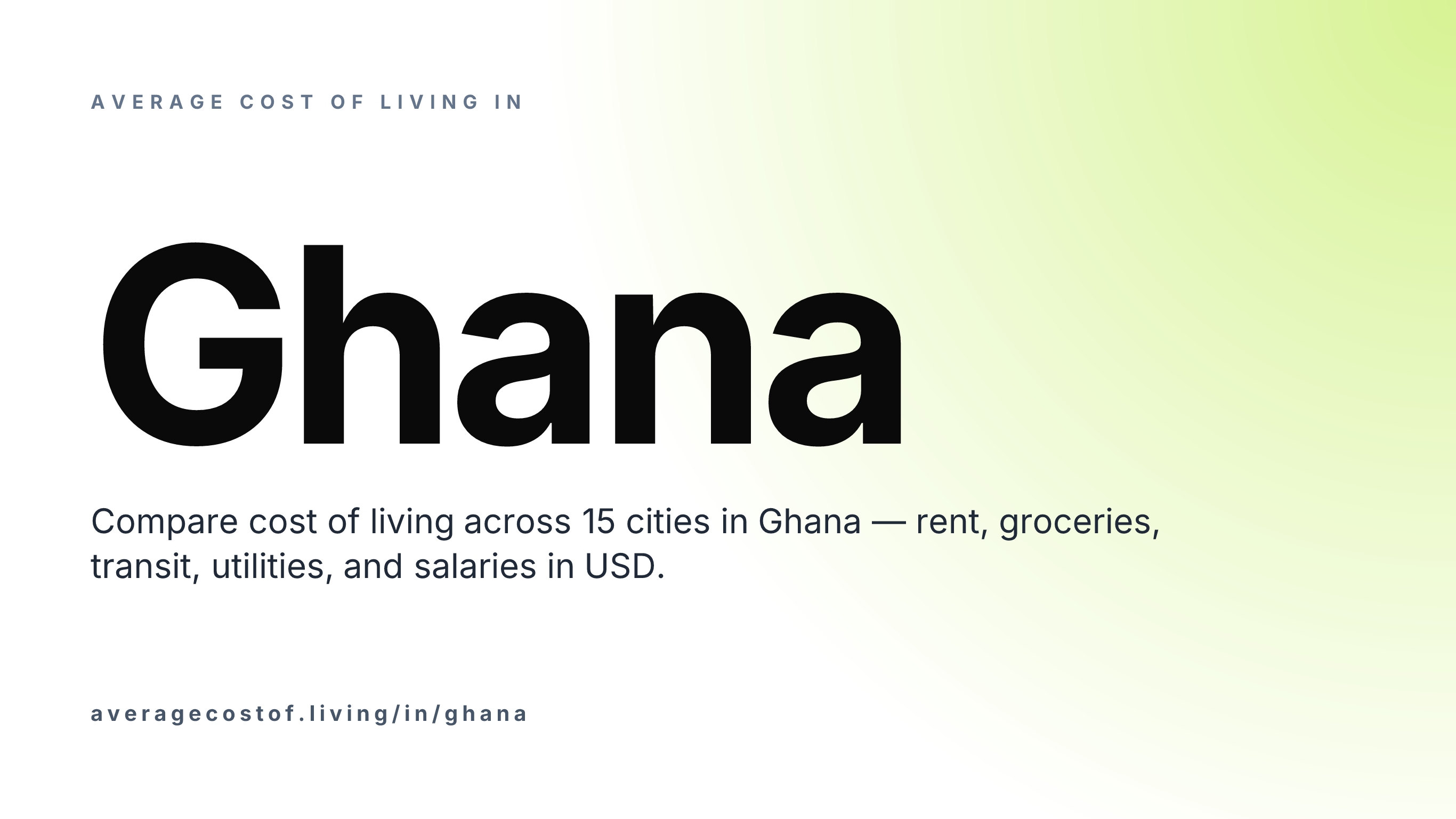 Average cost of living in Ghana — 11 cities compared on rent, groceries, transport, and salaries in USD.