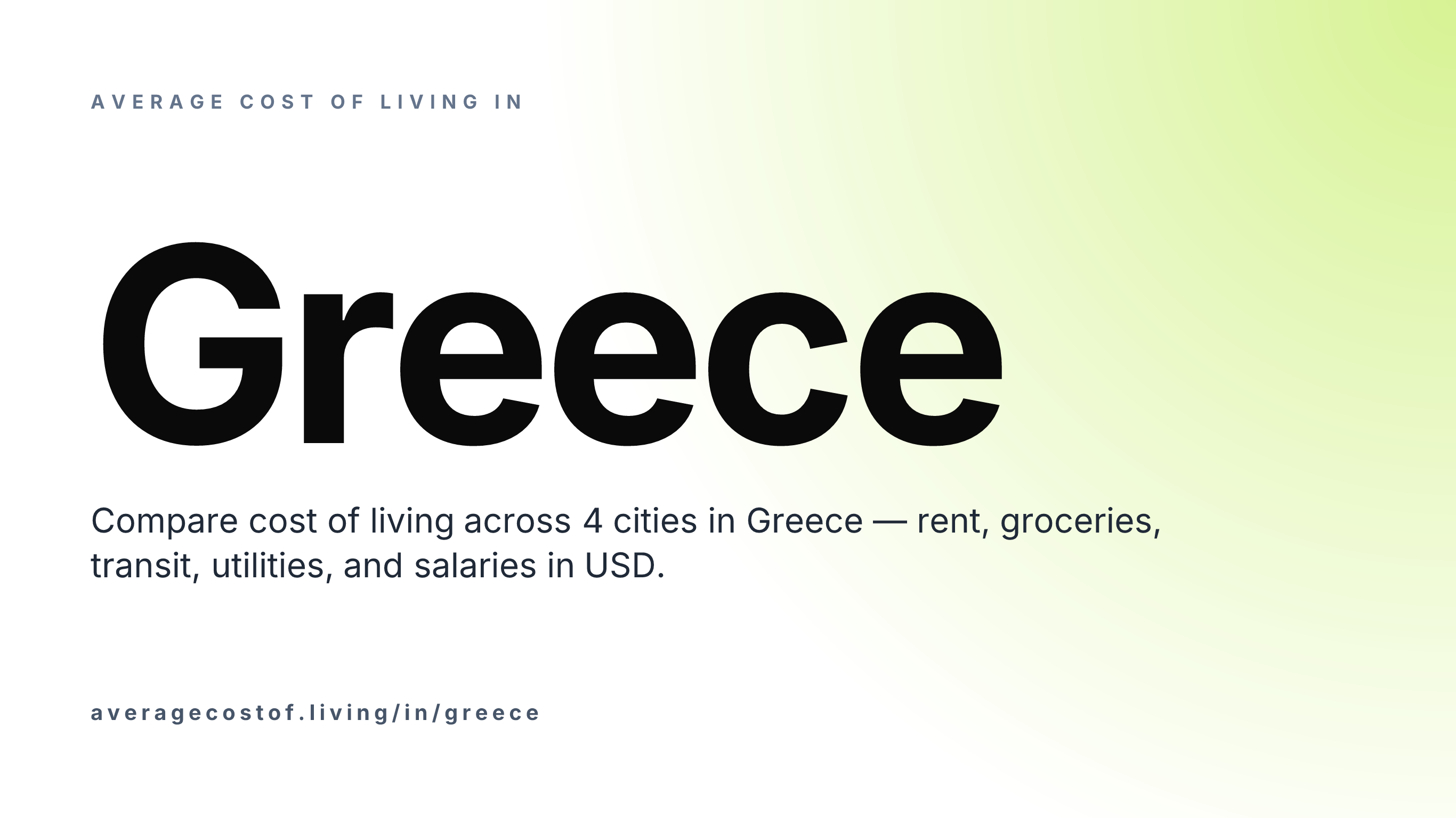 Average cost of living in Greece — 4 cities compared on rent, groceries, transport, and salaries in USD.